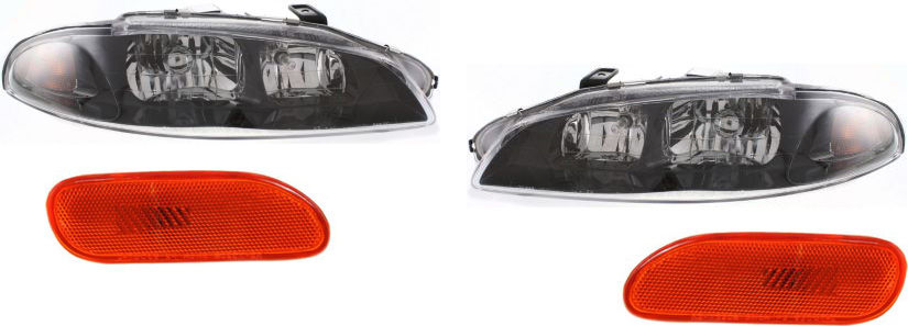 AM ECLIPSE 97-99 HEAD LAMP RH AND LH Assembly Halogen 4 pc Kit with Corner Lights SKU KIT 040716-22 Partslink MI2503105 MI2502105 MI2550105 MI2551105 OEM MR485144 MR485143 MB882123 MB8