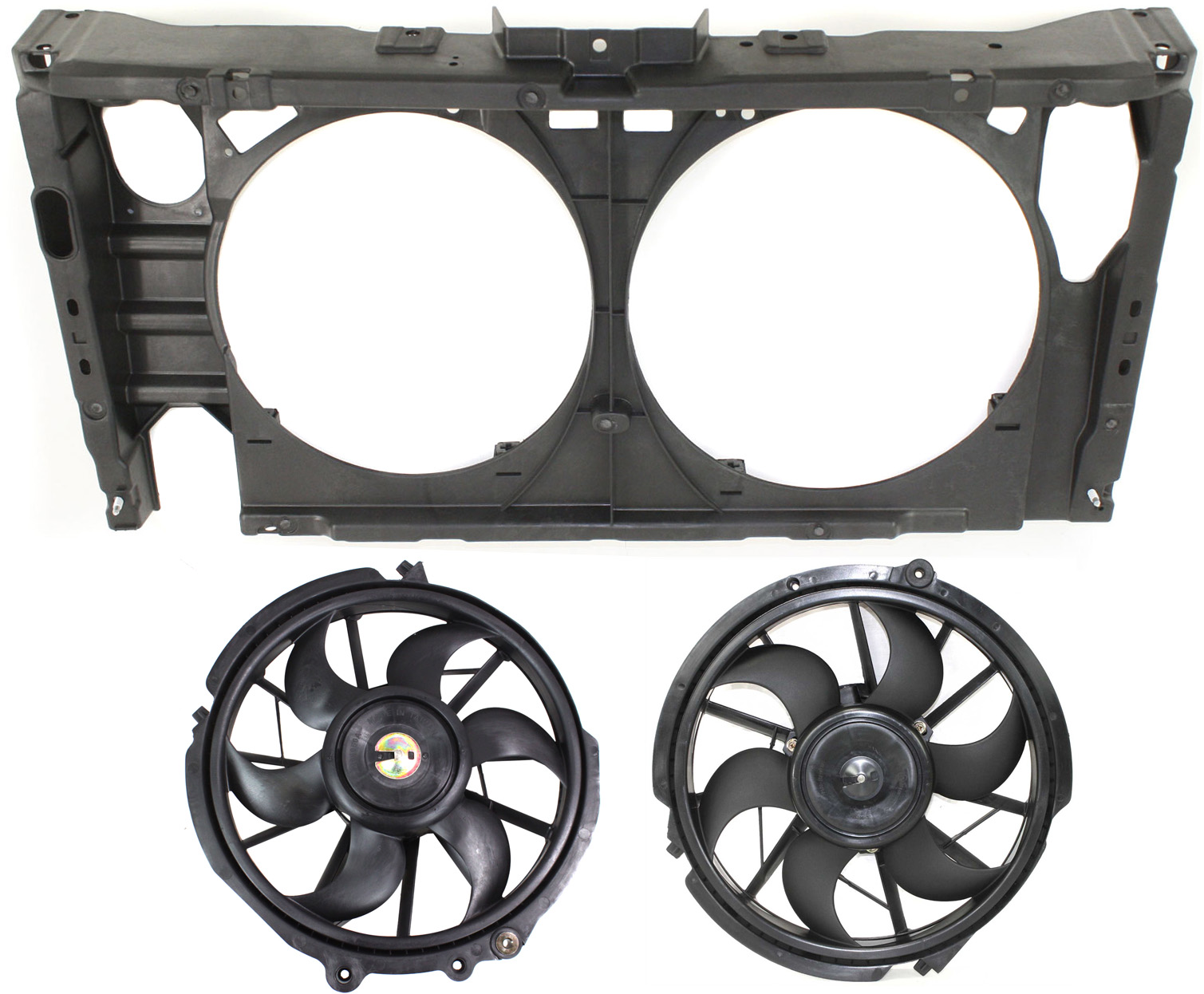 AM SABLE 00-05 TAURUS 00-07 RADIATOR FAN ASSEMBLY 3 pc Kit RH and LH with Shroud 6 Cyl 3.0L Eng SKU KIT 040717-02 Partslink FO3116102 FO3115106 FO3115107 FO3112113 FO1225183 OEM YF1Z8C607BC 5F1Z8C607C F8DZ8C6