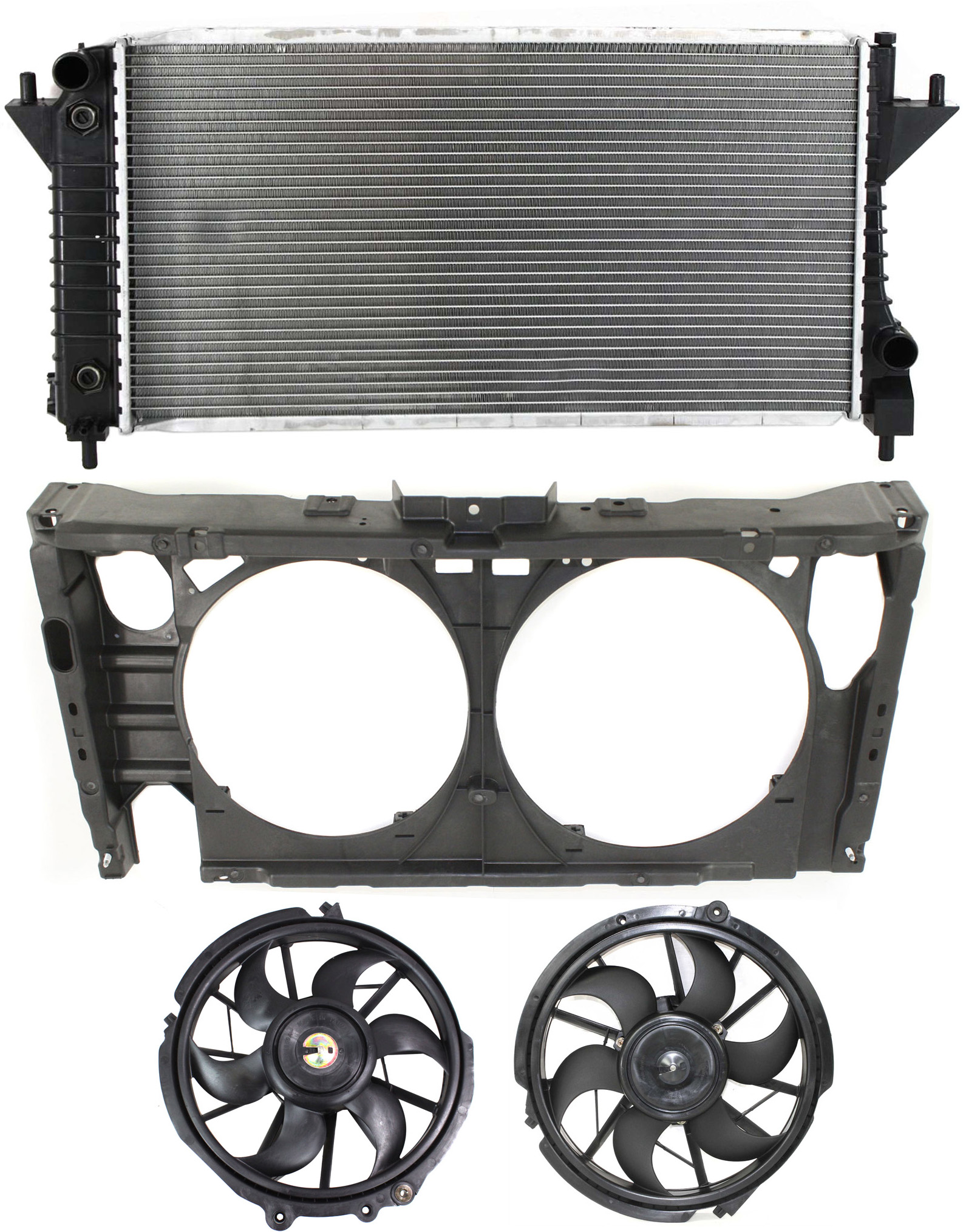 AM SABLE 00-05 TAURUS 00-07 COOLING FAN ASSEMBLY 4 pc Kit RH and LH with Radiator Fan and Shroud 6 Cyl 3.0L Eng SKU KIT 040717-03 Partslink FO3115107 FO3112113 FO3116102 FO3115106 FO3010119 FO1225183 OEM F8DZ8C607AC 5F1Z8C607B YF1Z8C6