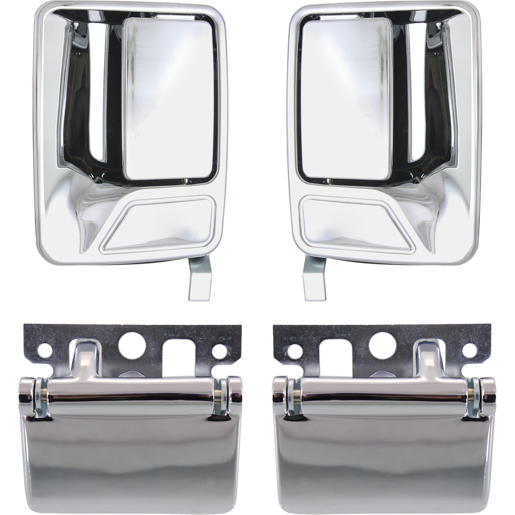 AM F 250 F 350 SUPER DUTY 99-16 REAR EXTERIOR DOOR HANDLE RH AND LH 4 pc Kit Chrome w o Key Hole with Interior Door Handle SKU KIT 040818-64 Partslink FDH010046 OEM F81Z2626601AAB PFM D5UZ1122601
