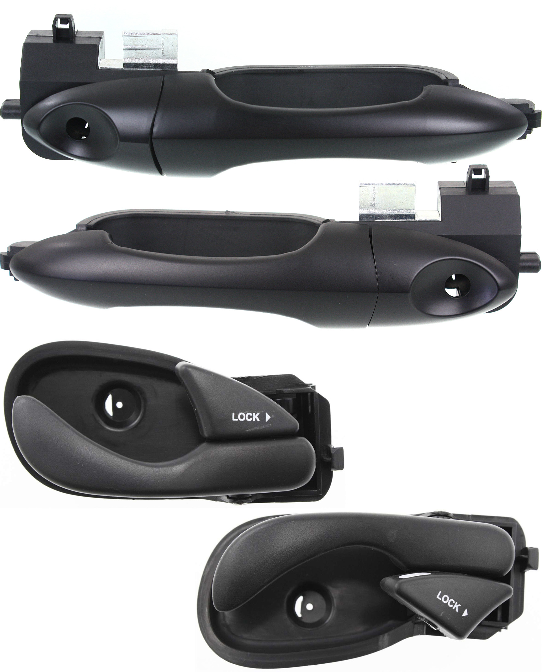 AM FOCUS 00-07 FRONT EXTERIOR DOOR HANDLE RH AND LH 4 pc kit with Interior Door Handles SKU KIT 040818-67 Partslink FO1352126 FO1353126 OEM 2T2Z7822404BAPTM YS8Z7822404BH