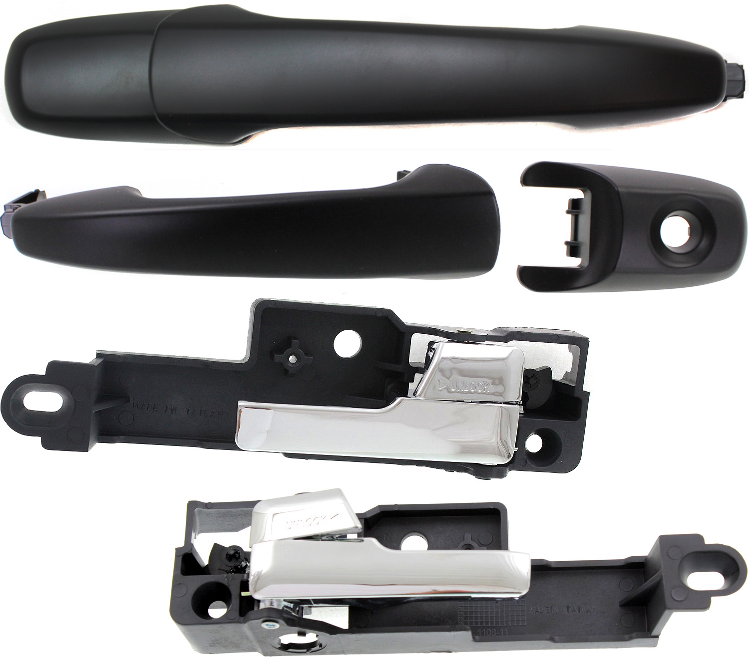 AM FUSION 06-12 FRONT INTERIOR AND EXTERIOR DOOR HANDLE RH AND LH 4 pc Kit with Exterior Door Handle SKU KIT 040818-86 Partslink FO1353143 FO1352143 FDH010137 FDH010140 OEM 6E5Z5422600AA 6E5Z5422601A 6E5