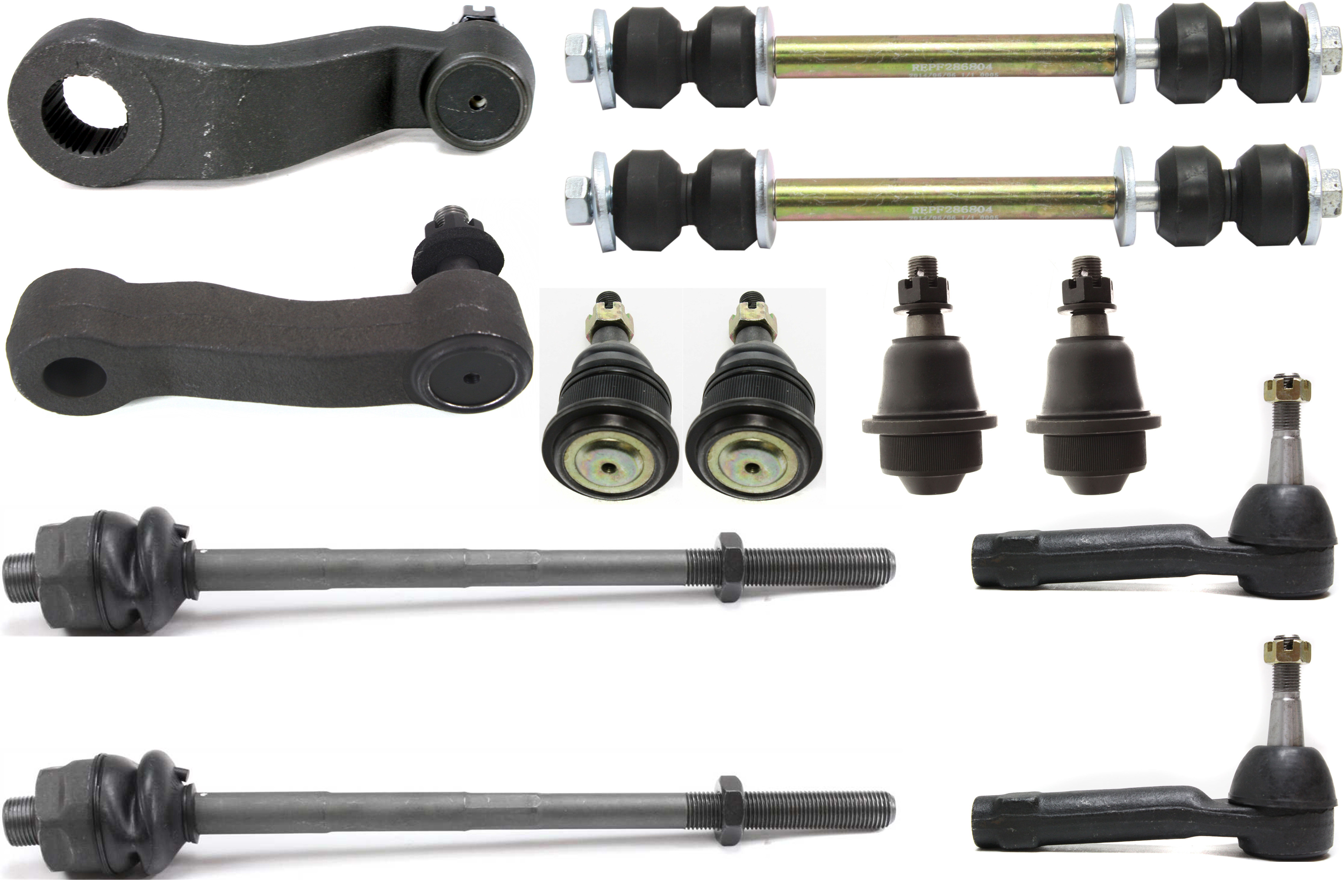 AM SIERRA SILVERADO 2500-99-00 FRONT SUSPENSION KIT 12 pc Kit with Ball Joints Idler Arm Pitman Arm Sway Bar Links and Tie Rod Ends SKU KIT 040914-01 OEM 114327-2601529-2601654-5051