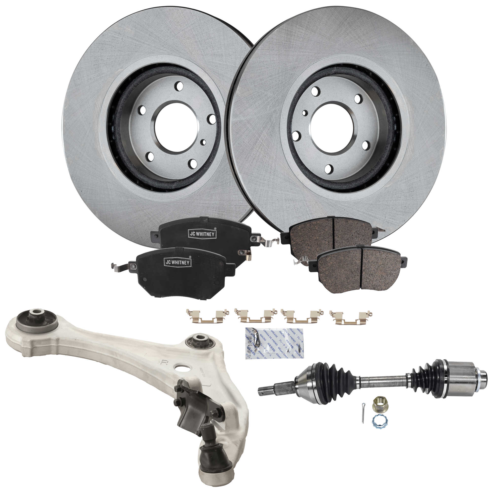 AM MURANO 09-11 FRONT CONTROL ARM RH Lower 5 pc Kit with Axle Assembly Brake Disc and Brake Pad Set SKU KIT 041022-049 OEM 40206CA010-40206EG000-41060CA0