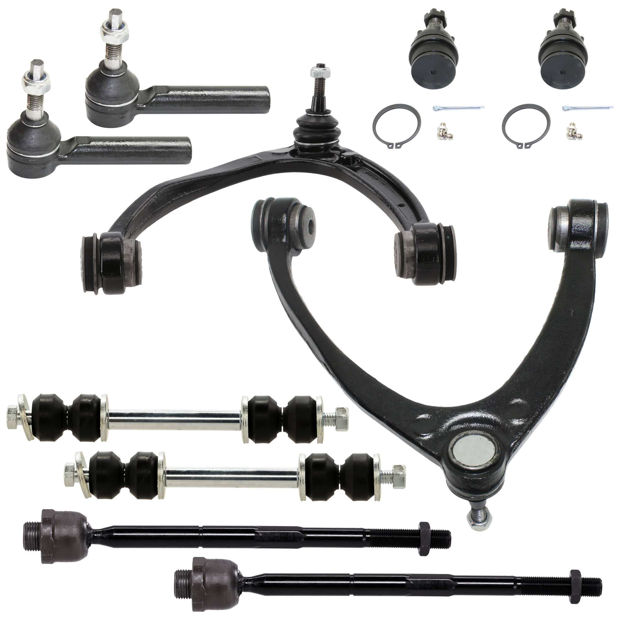 AM ESCALADE TAHOE YUKON 07-14 FRONT CONTROL ARM KIT RH AND LH Upper w ball joint s 10 pc Kit with Ball Joint Sway Bar Link and Tie Rod End SKU KIT 041118-01 OEM 104327-2601528-5051272-1247281