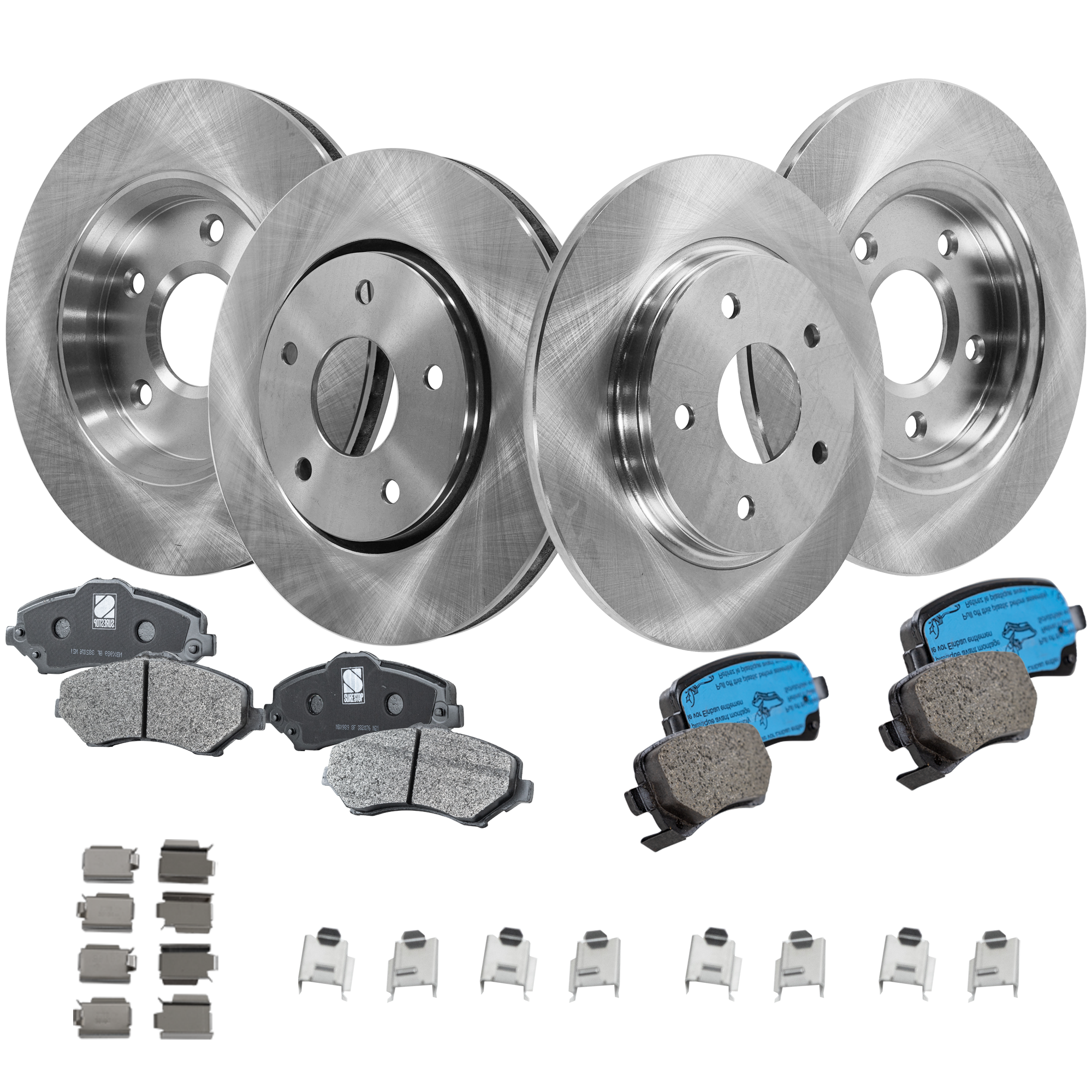 AM GRAND CARAVAN TOWN COUNTRY 08-12 FRONT AND REAR BRAKE DISC AND PAD KIT 8 pc kit Plain Surface SKU KIT 041223-17 OEM 4721677AA 4721996AA 7B0615601A