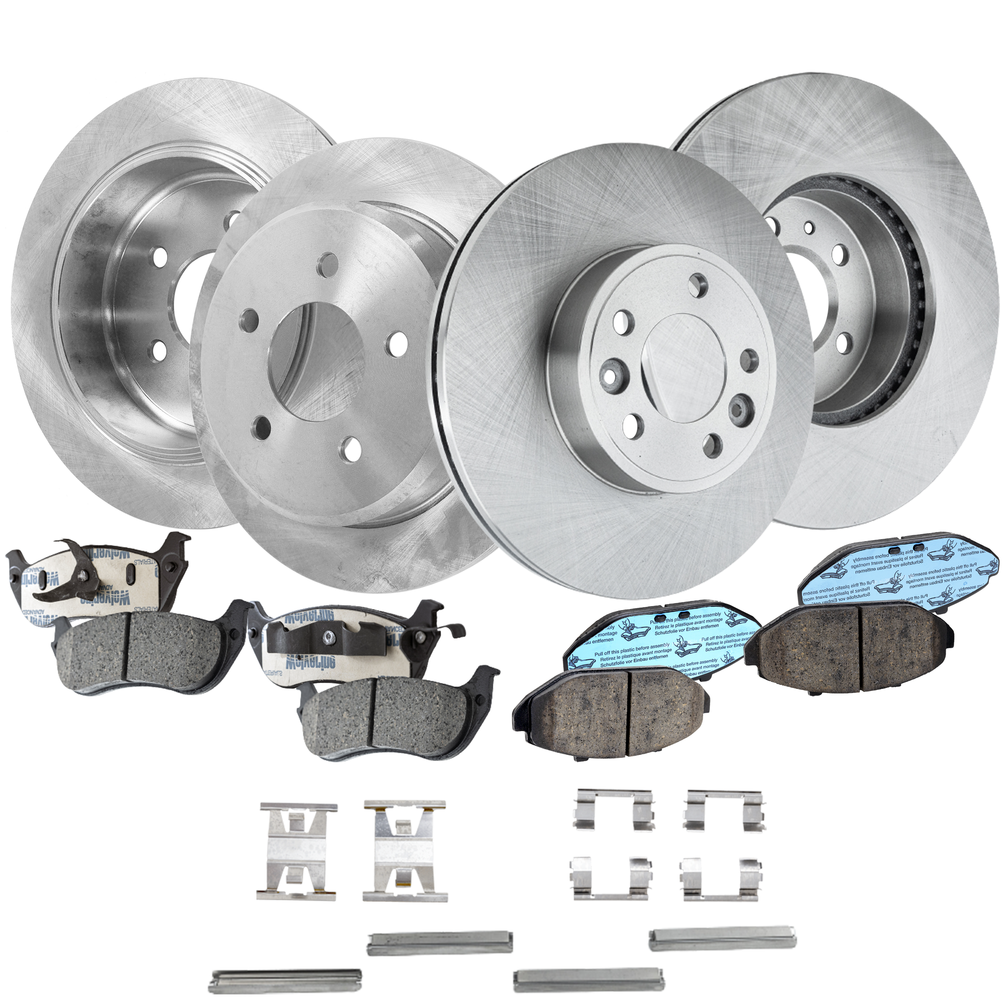 AM GRAND MARQUIS 98-02 TOWN CAR 98-00 FRONT AND REAR BRAKE DISC AND PAD KIT 4 Wheel Set Plain Surface 5 Lugs Cast Iron Ceramic SKU KIT 041223-19 OEM F8VZ1125AA F6AZ2C026AA F6AZ2C0