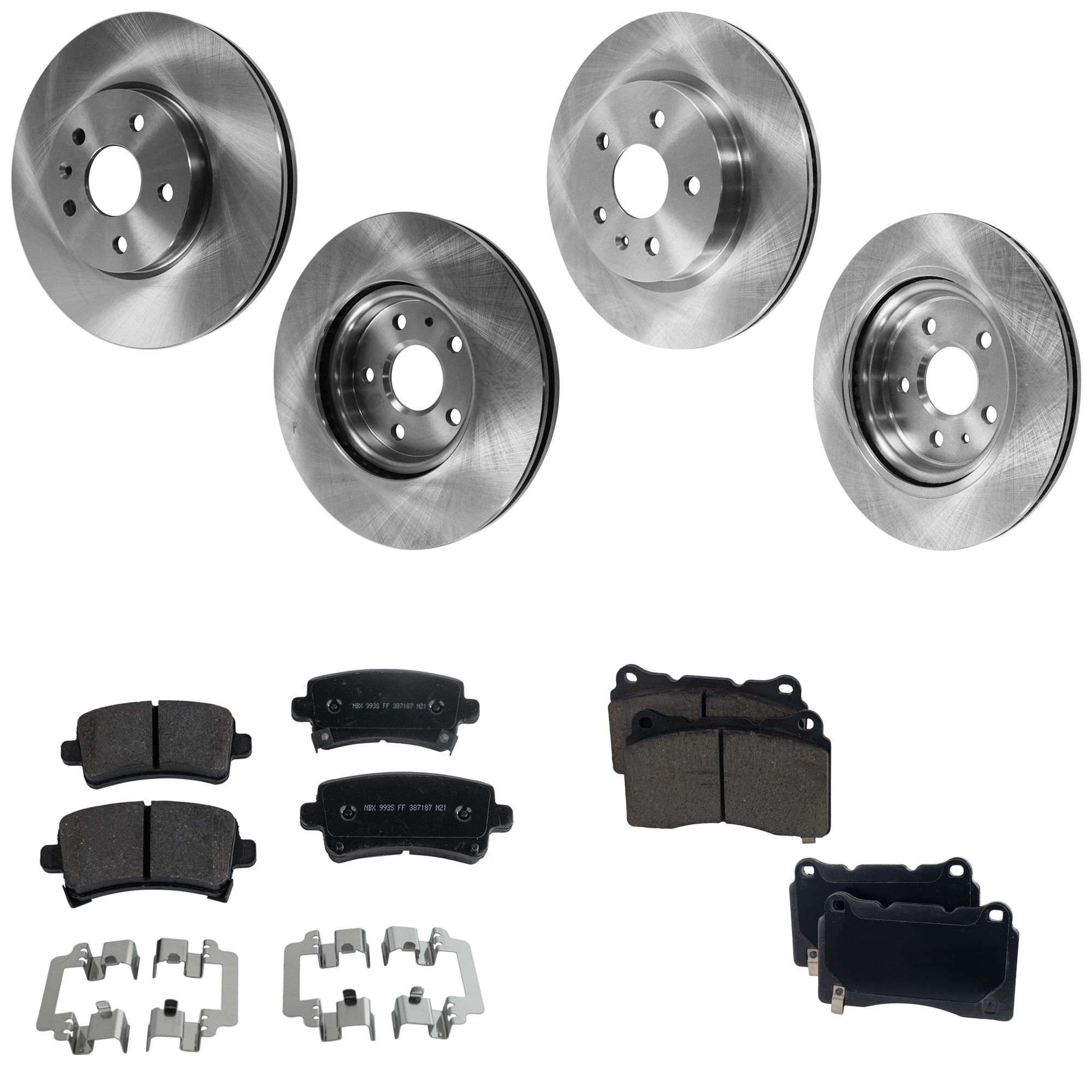 AM REGAL 14-17 FRONT AND REAR BRAKE DISC AND PAD KIT 4 Wheel Set 5 Lugs Ceramic Front Non Asbestos Organic Rear 321mm Front Disc SKU KIT 041223-30 OEM 569062-13501303-13501290-13501