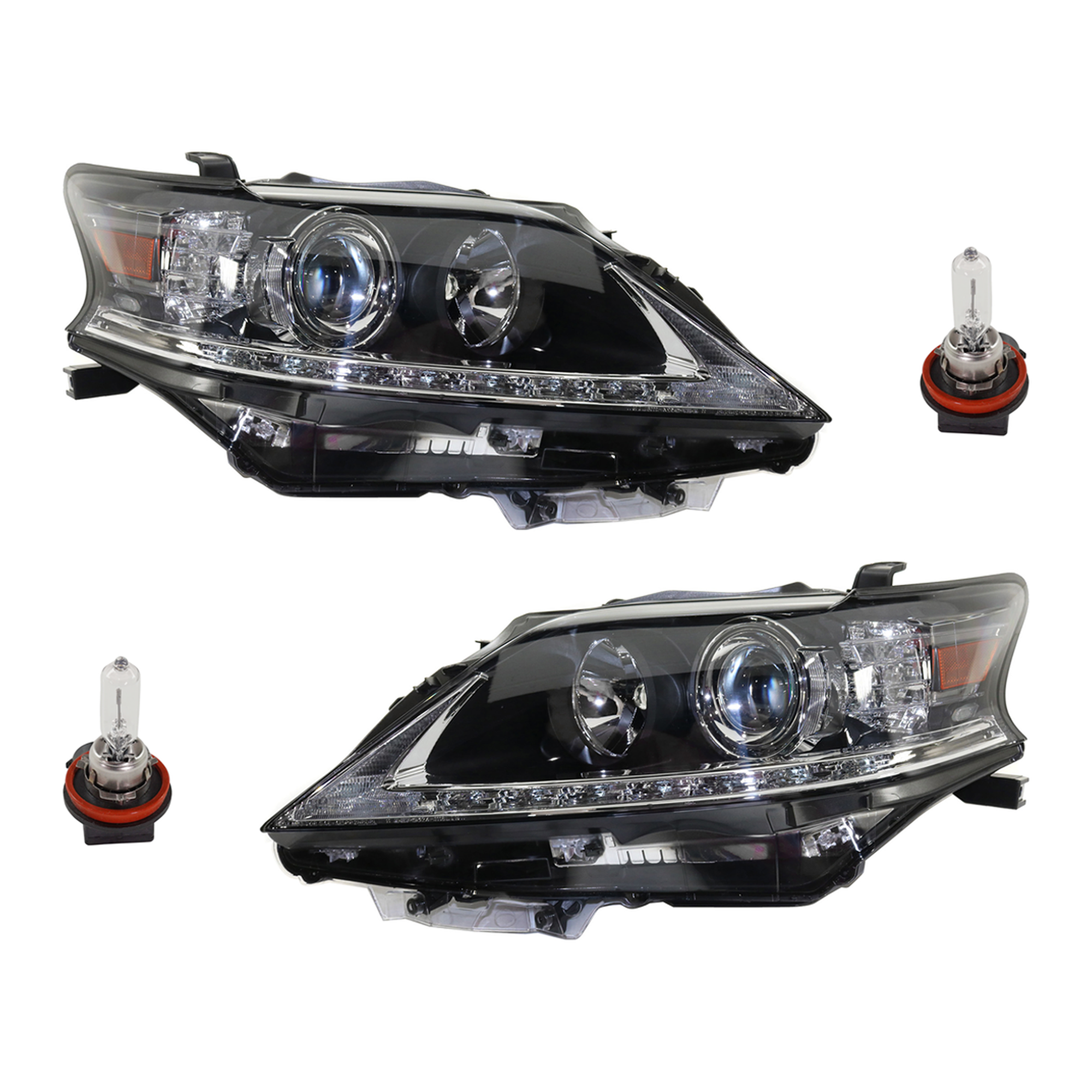 AM RX450H 13-15 HEAD LAMP RH AND LH Assembly Halogen 4 pc Kit with Headlight Bulb CAPA SKU KIT 041423-11 Partslink LX2518138C LX2519138C OEM 8113048A80-8117048A80