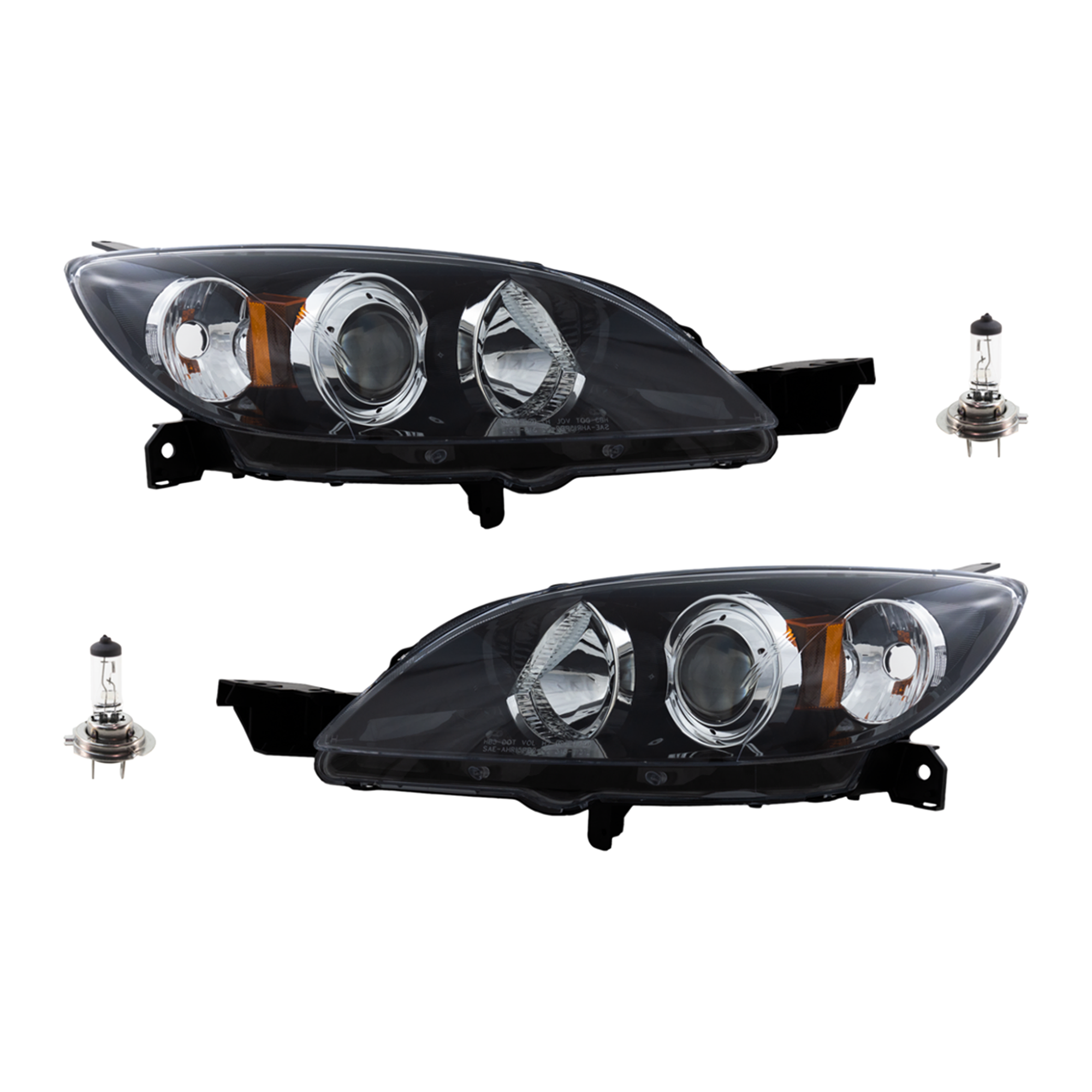 AM MAZDA 3-04-09 HEAD LAMP RH AND LH Assembly Halogen 4 pc Kit with Headlight Bulb SKU KIT 041423-16