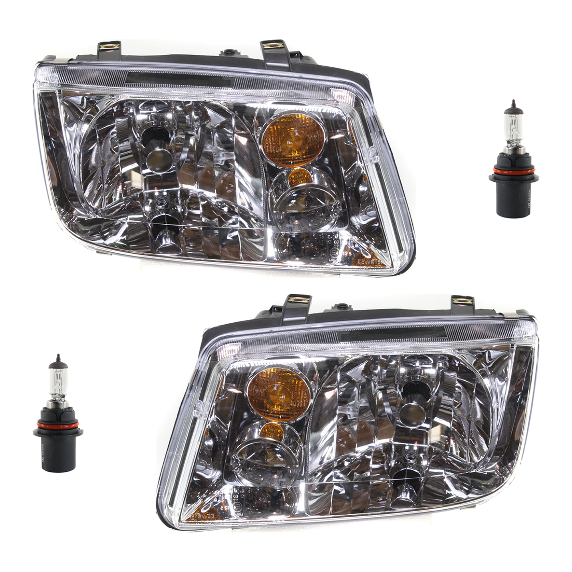 AM JETTA 02-05 HEAD LAMP RH AND LH Assembly Halogen 4 pc Kit with Headlight Bulb SKU KIT 041423-210 Partslink VW2502125 VW2503125 OEM 1J5941017BJ 1J5941018BJ