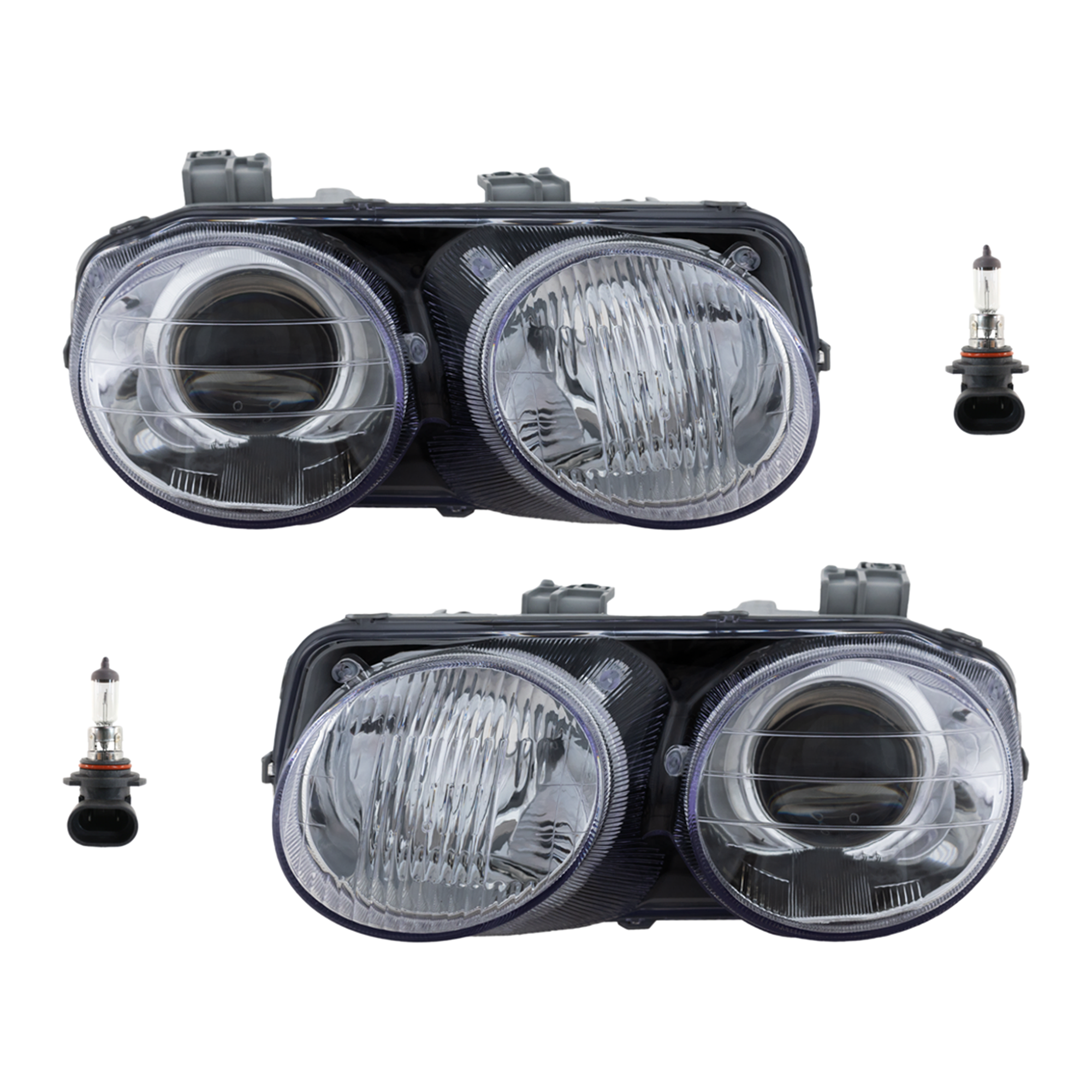 AM INTEGRA 98-01 HEAD LAMP RH AND LH Assembly Halogen 4 pc Kit with Headlight Bulb SKU KIT 041423-219 Partslink AC2502104 AC2503104 OEM 33101ST7A03-33151ST7A03 H83155