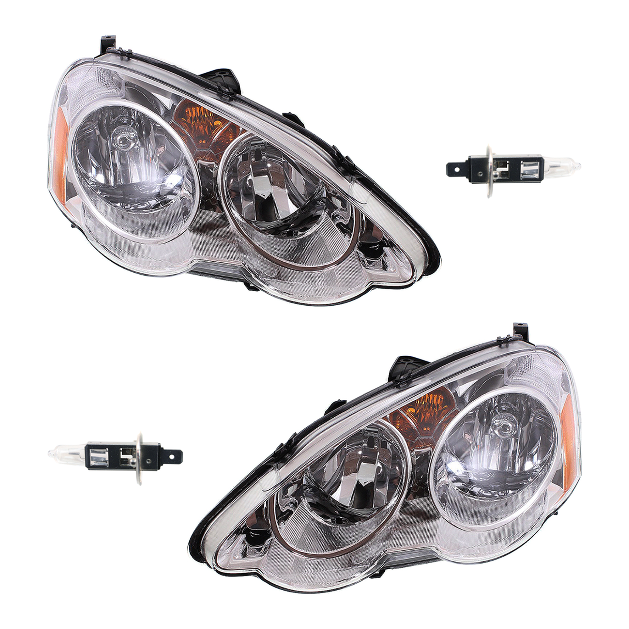 AM RSX 02-04 HEAD LAMP RH AND LH Assembly Halogen 4 pc Kit with Headlight Bulb SKU KIT 041423-232