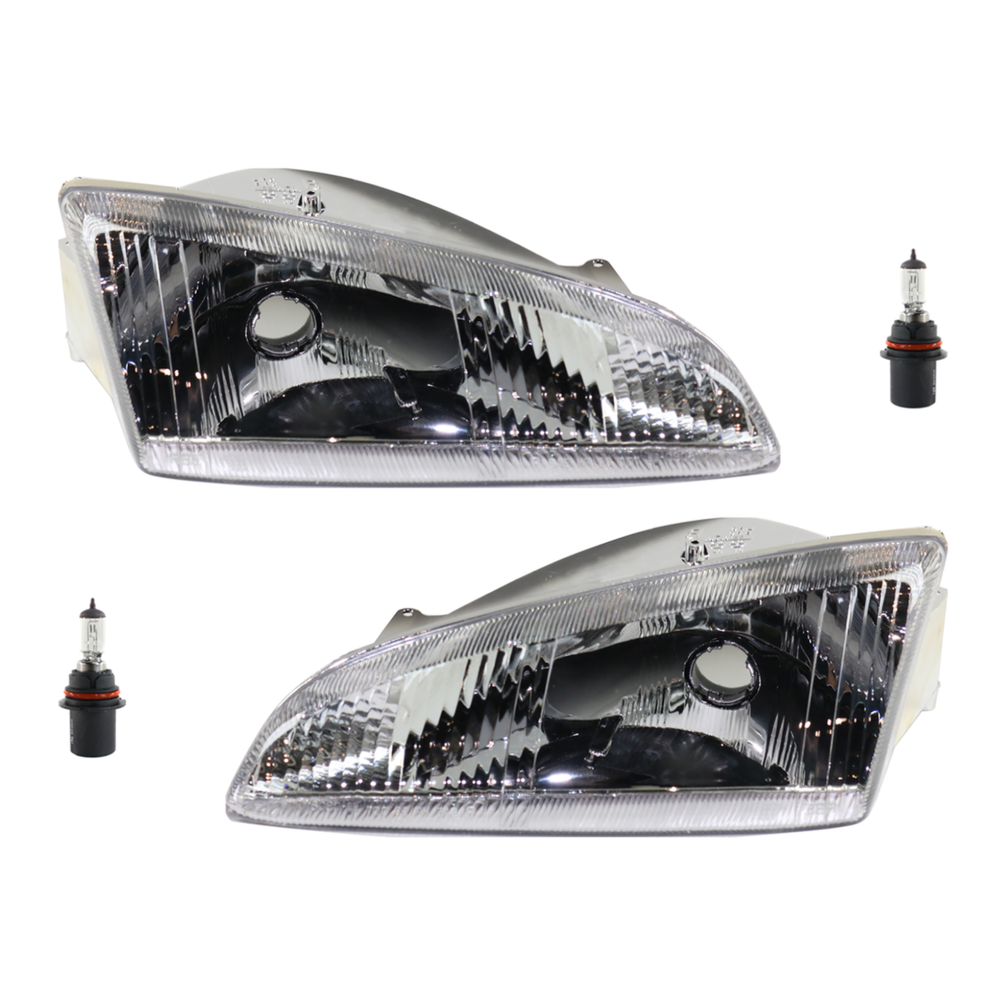 AM INTREPID 95-97 HEAD LAMP RH AND LH Assembly Halogen 4 pc Kit with Headlight Bulb SKU KIT 041423-280 Partslink CH2502107 CH2503107 OEM 4778256-4746452-4778257-474645