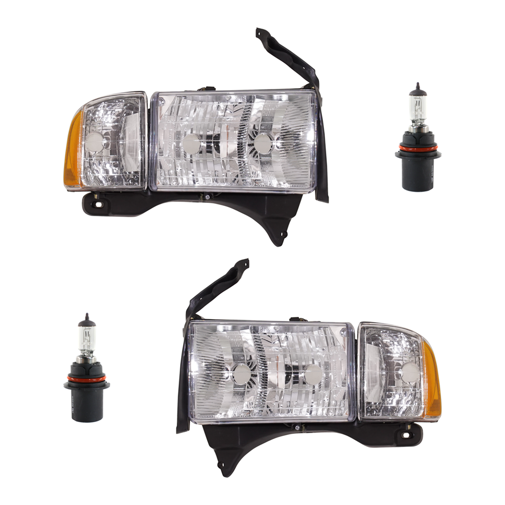 AM RAM 1500-02-02 HEAD LAMP RH AND LH Assembly Halogen 4 pc Kit with Headlight Bulb SKU KIT 041423-282