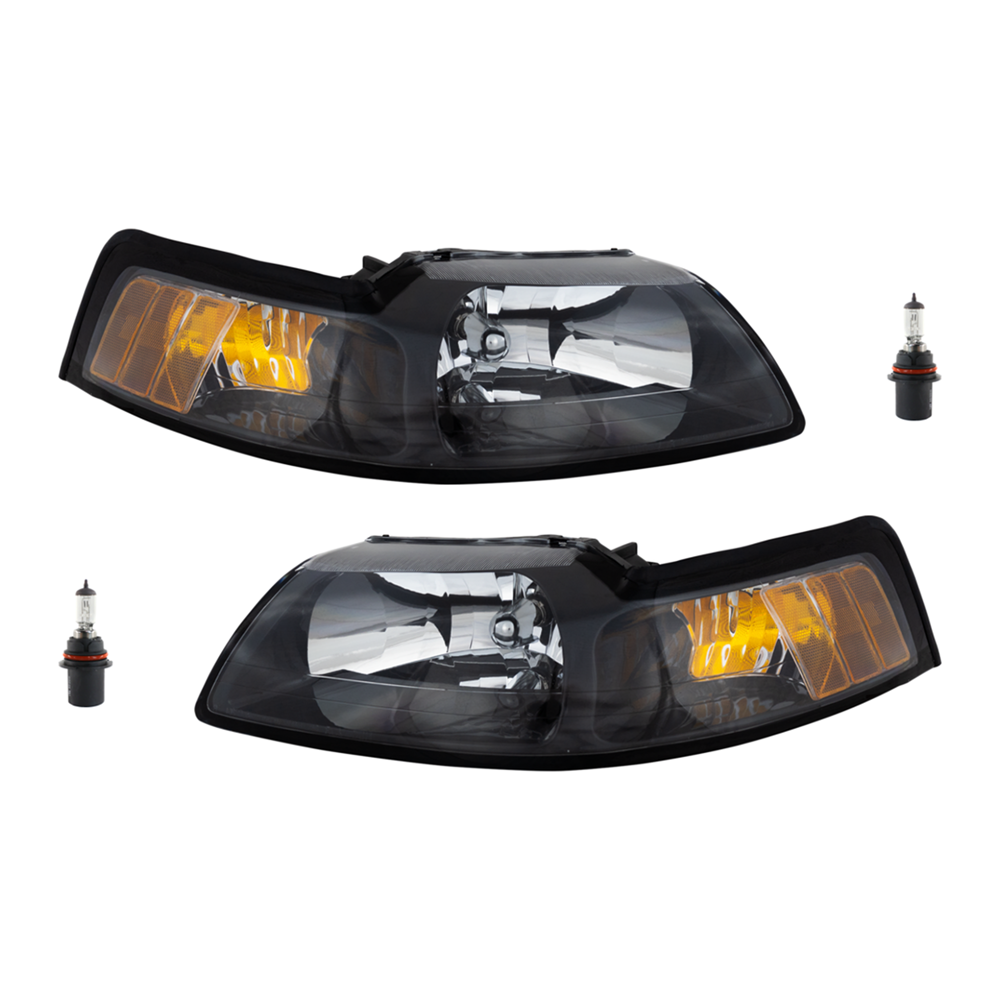 AM MUSTANG 99-04 HEAD LAMP RH AND LH Assembly Halogen 4 pc Kit with Headlight Bulb SKU KIT 041423-287
