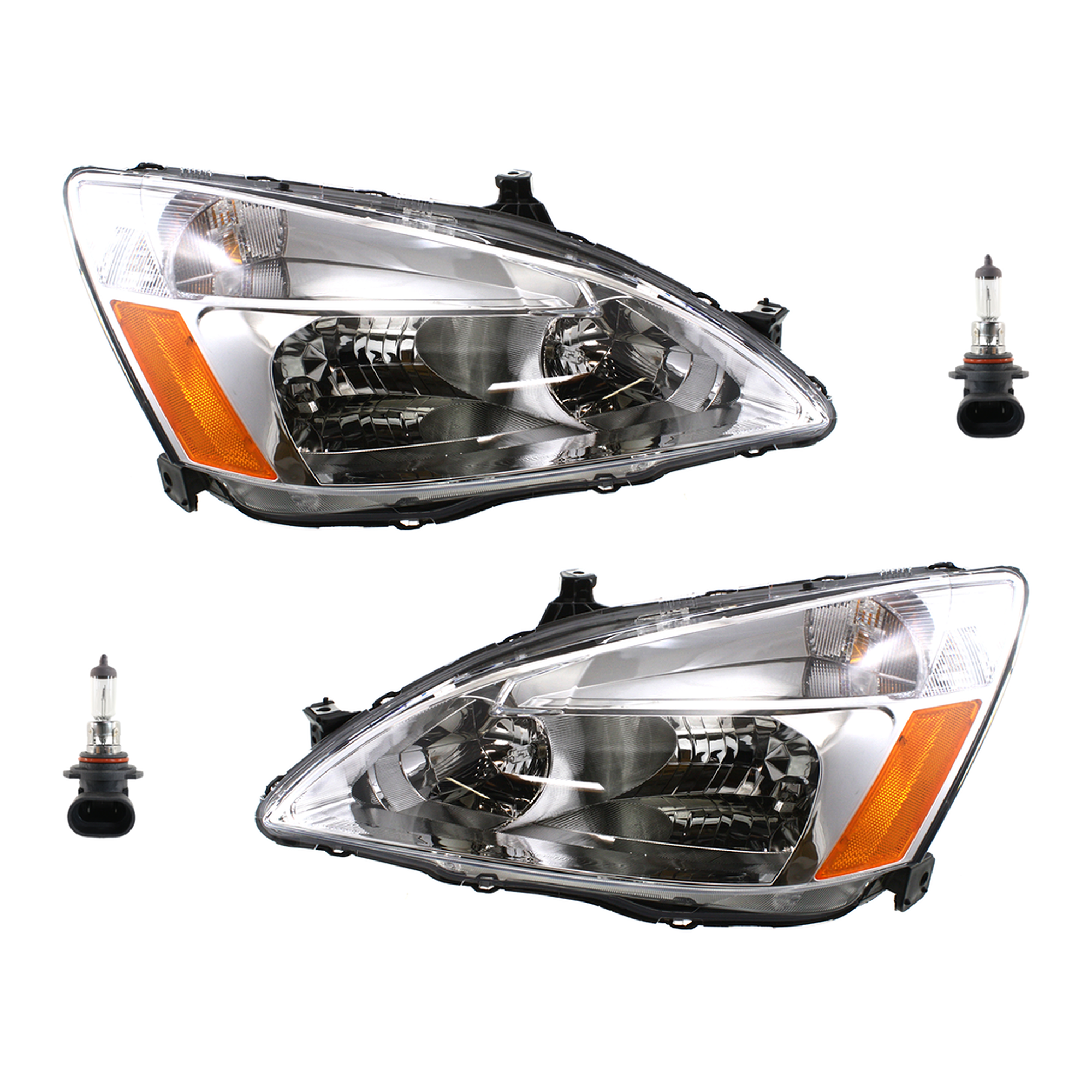 AM ACCORD 03-07 HEAD LAMP RH AND LH Assembly Halogen 4 pc Kit with Headlight Bulb CAPA SKU KIT 041423-296 Partslink HO2502120C HO2503120C OEM 33101SDAA01-33151SDAA01 H83155