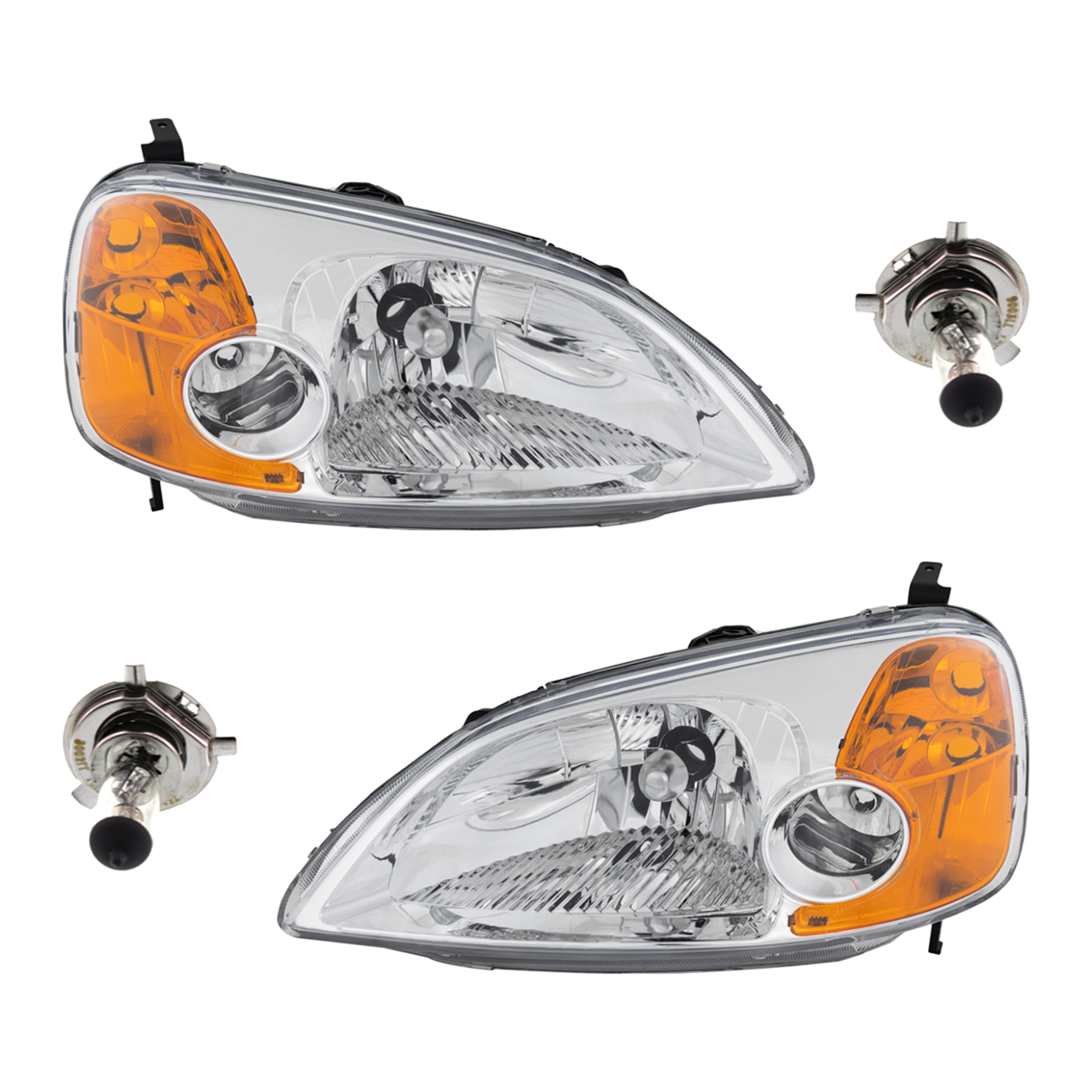 AM CIVIC 01-03 HEAD LAMP RH AND LH Assembly Halogen 4 pc Kit with Headlight Bulb SKU KIT 041423-299