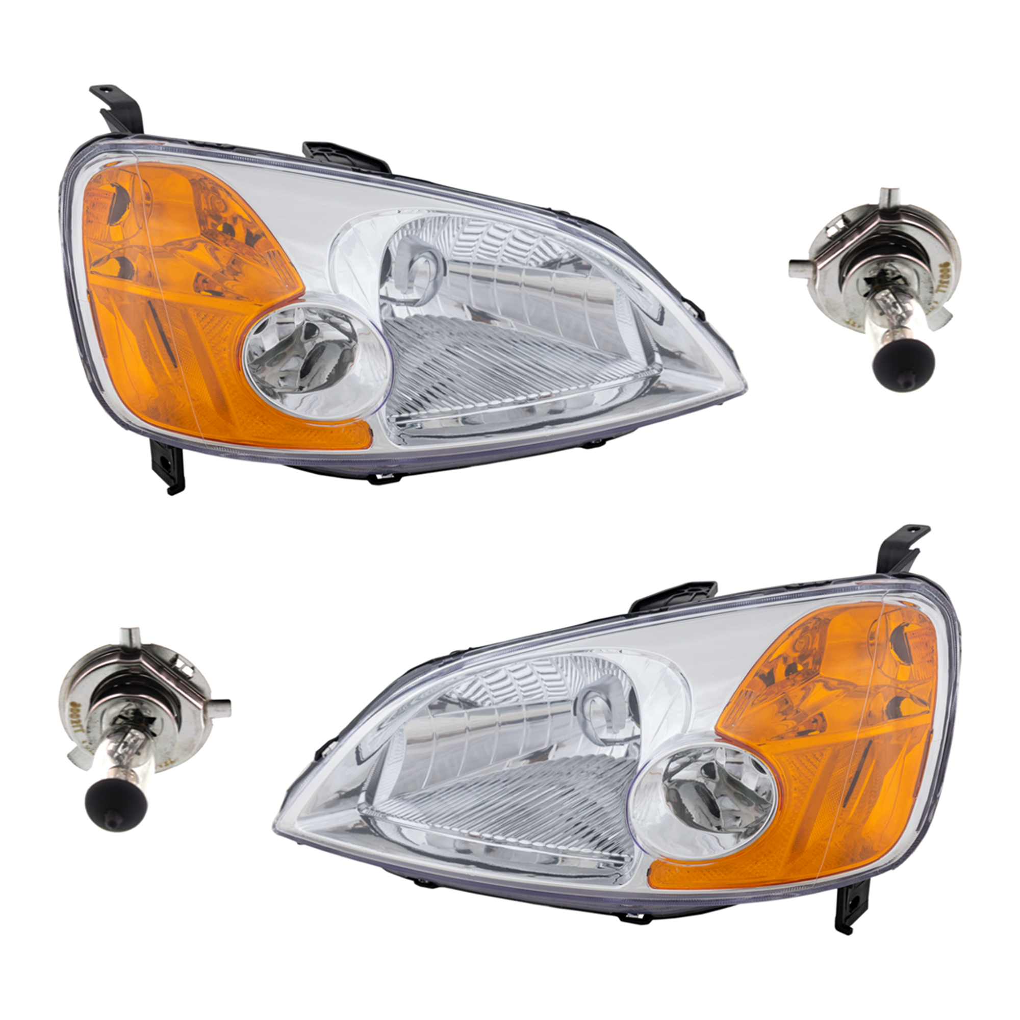AM CIVIC 01-03 HEAD LAMP RH AND LH Assembly Halogen 4 pc Kit with Headlight Bulb SKU KIT 041423-300