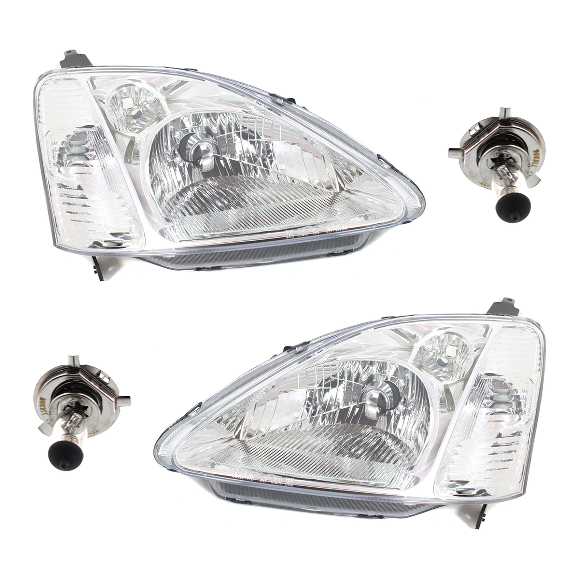 AM CIVIC 02-03 HEAD LAMP RH AND LH Assembly Halogen 4 pc Kit with Headlight Bulb SKU KIT 041423-302
