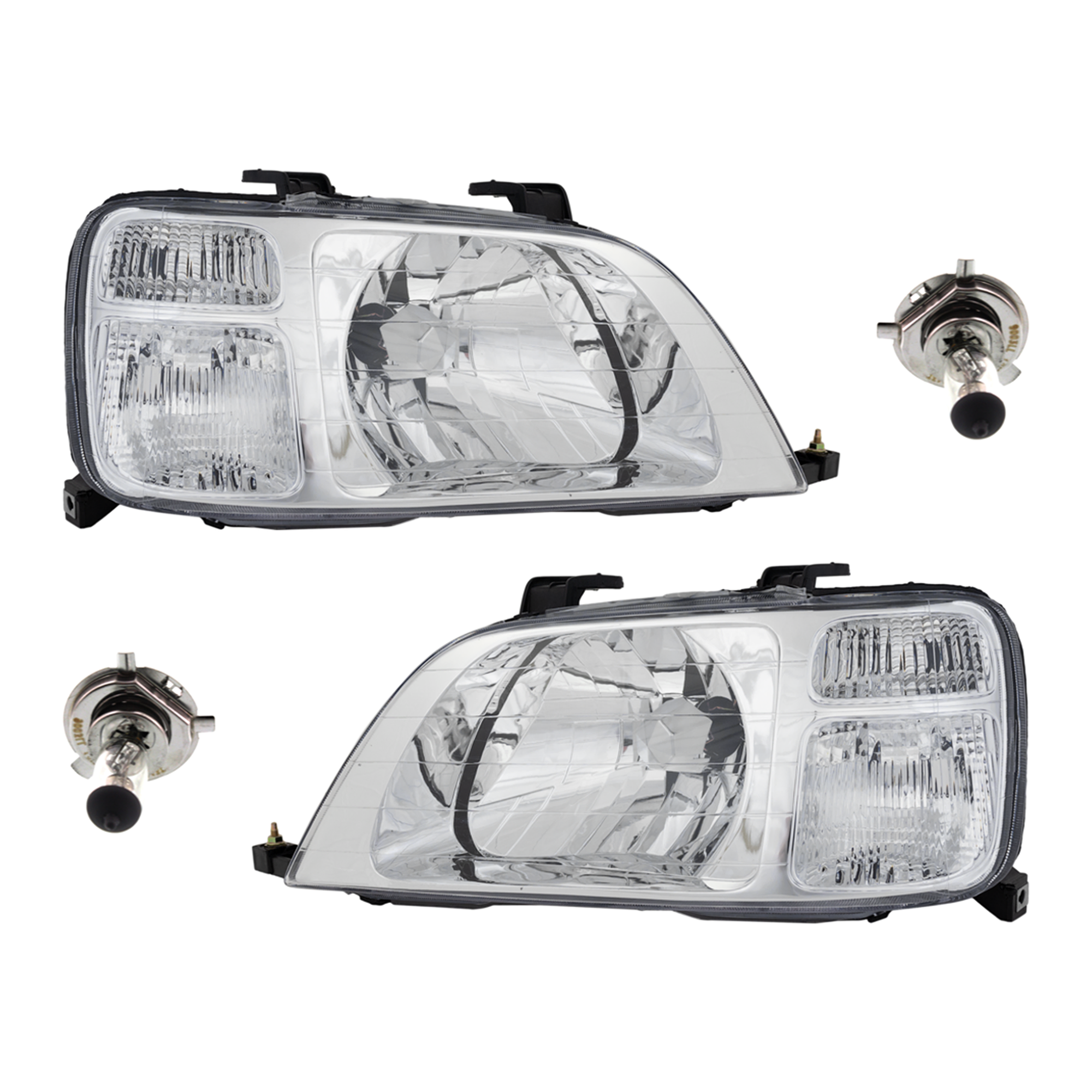 AM CR V 97-01 HEAD LAMP RH AND LH Assembly Halogen 4 pc Kit with Headlight Bulb SKU KIT 041423-313