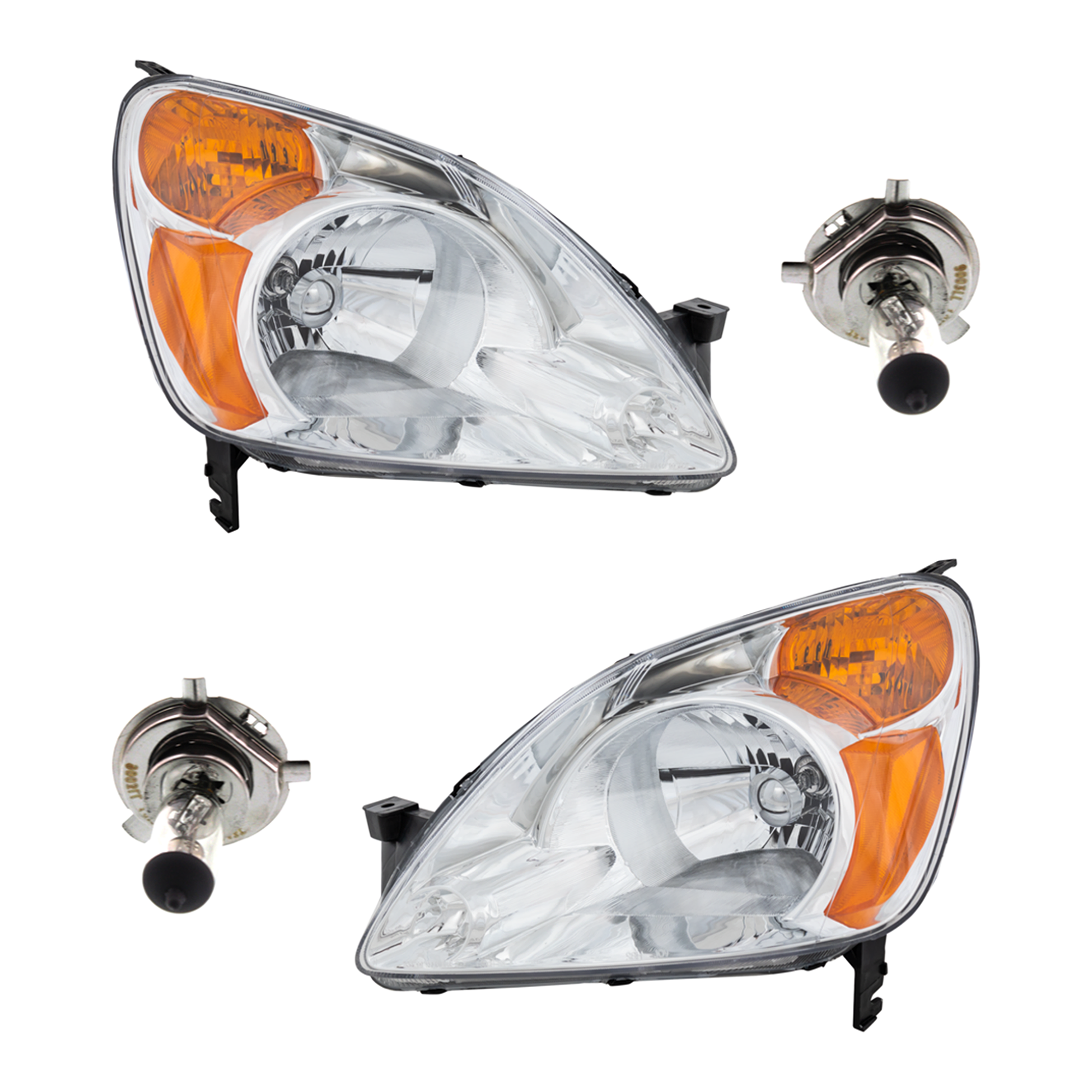 AM CR V 02-04 HEAD LAMP RH AND LH Assembly Halogen 4 pc Kit with Headlight Bulb SKU KIT 041423-314