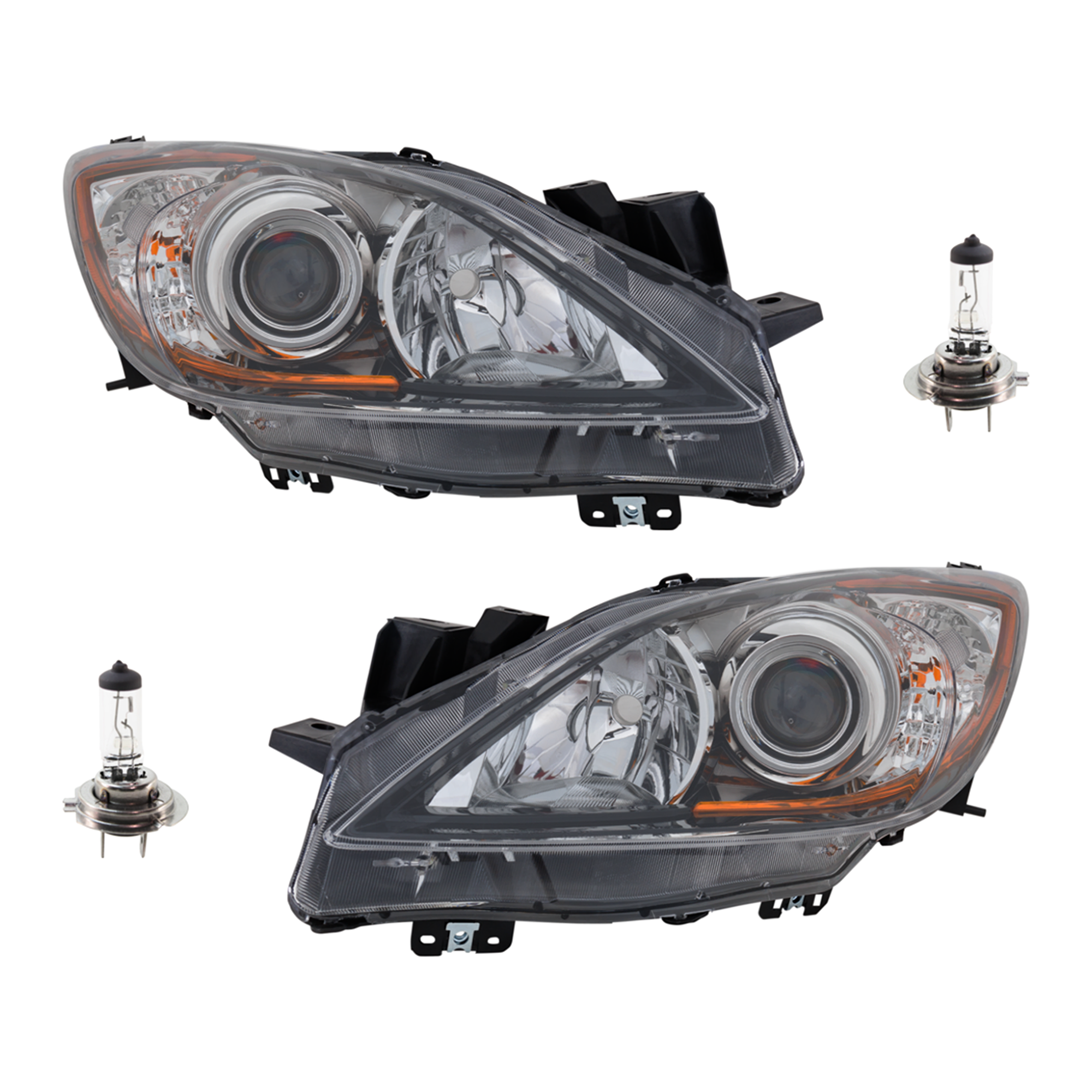 AM MAZDA 3-10-10 HEAD LAMP RH AND LH Assembly Halogen 4 pc Kit with Headlight Bulb SKU KIT 041423-31