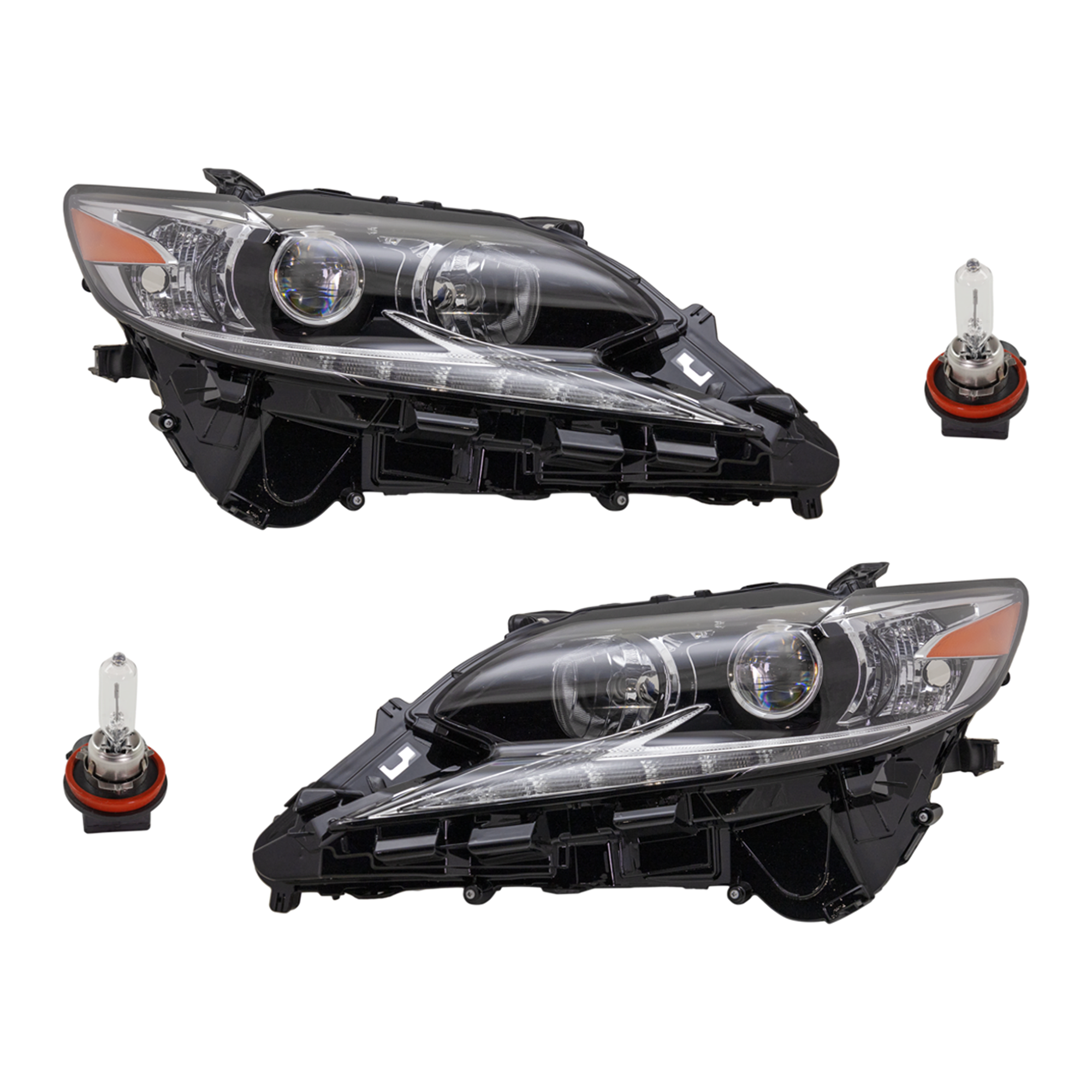 AM ES300H ES350-16-16 HEAD LAMP RH AND LH Assembly Halogen 4 pc Kit with Headlight Bulb SKU KIT 041423-342