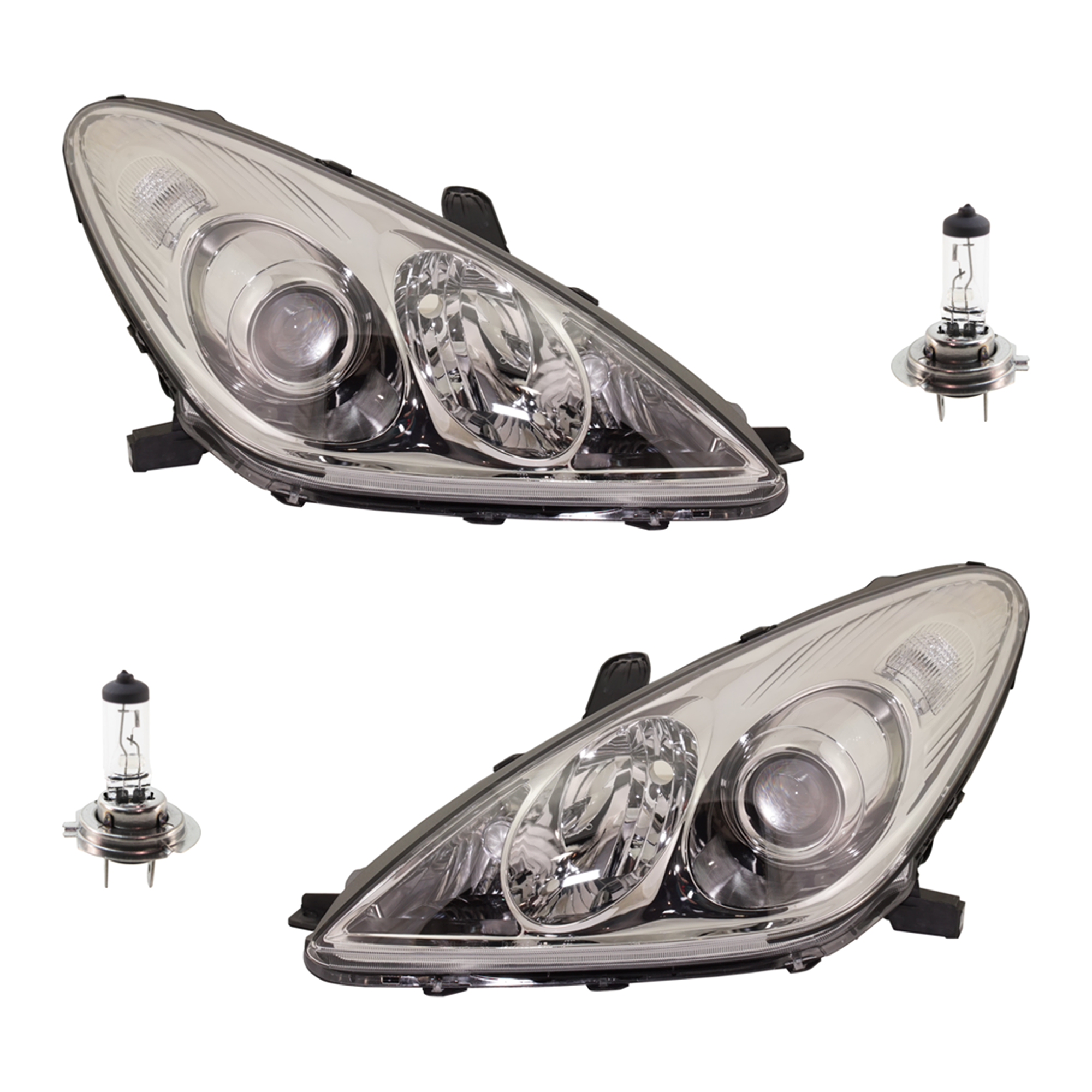 AM ES330-05-06 HEAD LAMP RH AND LH Assembly Halogen 4 pc Kit with Headlight Bulb SKU KIT 041423-343