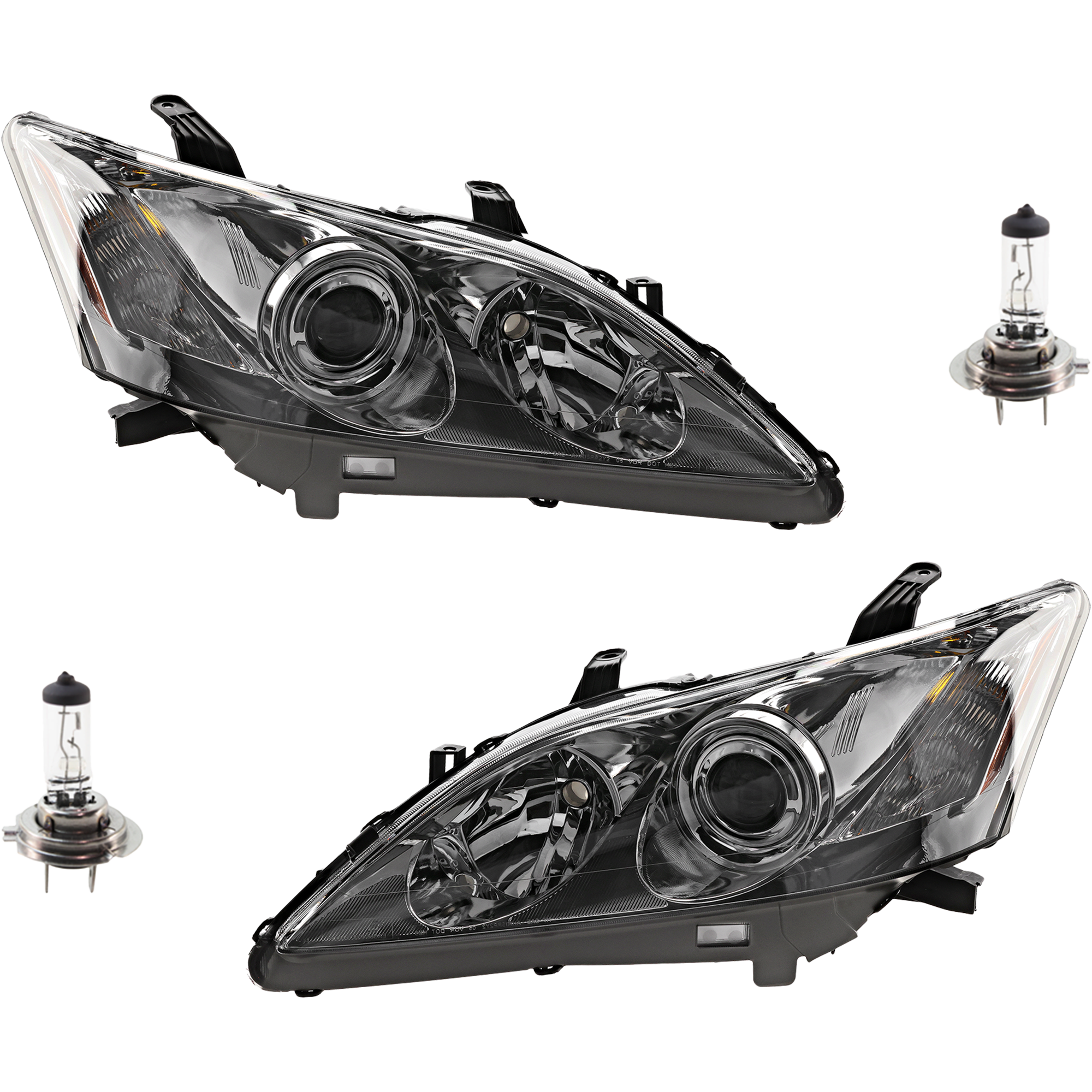 AM ES350-07-09 HEAD LAMP RH AND LH Assembly Halogen 4 pc Kit with Headlight Bulb SKU KIT 041423-347