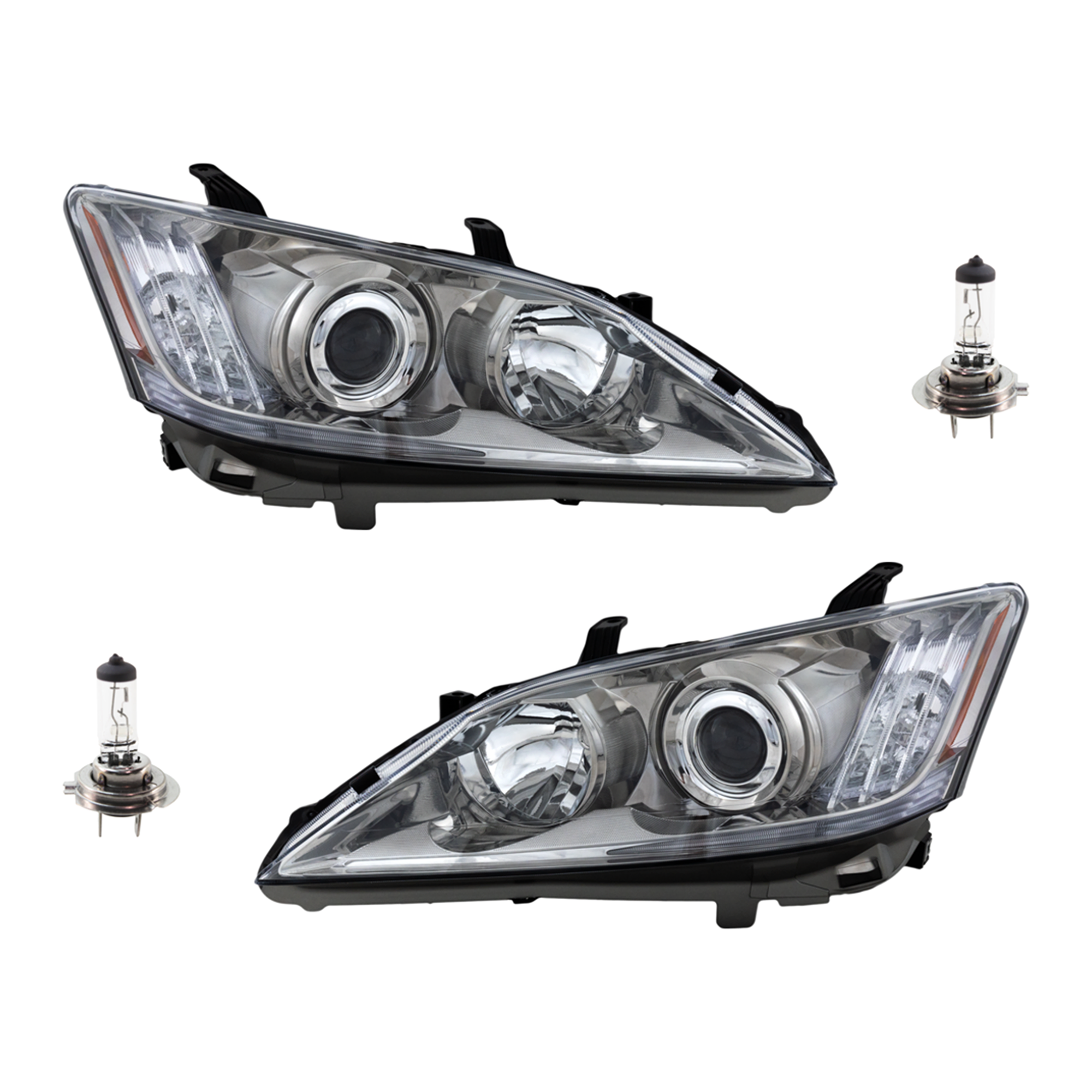 AM ES350-10-10 HEAD LAMP RH AND LH Assembly Halogen 4 pc Kit with Headlight Bulb SKU KIT 041423-349