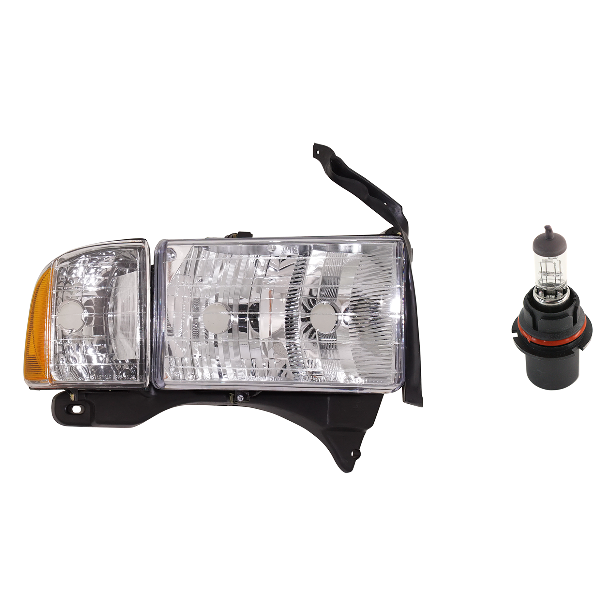 AM RAM FULLSIZE P U 99-02 HEAD LAMP RH Assembly Halogen 2 pc Kit with Headlight Bulb SKU KIT 041423-419 OEM 55077024AC 55077024AG H8315509
