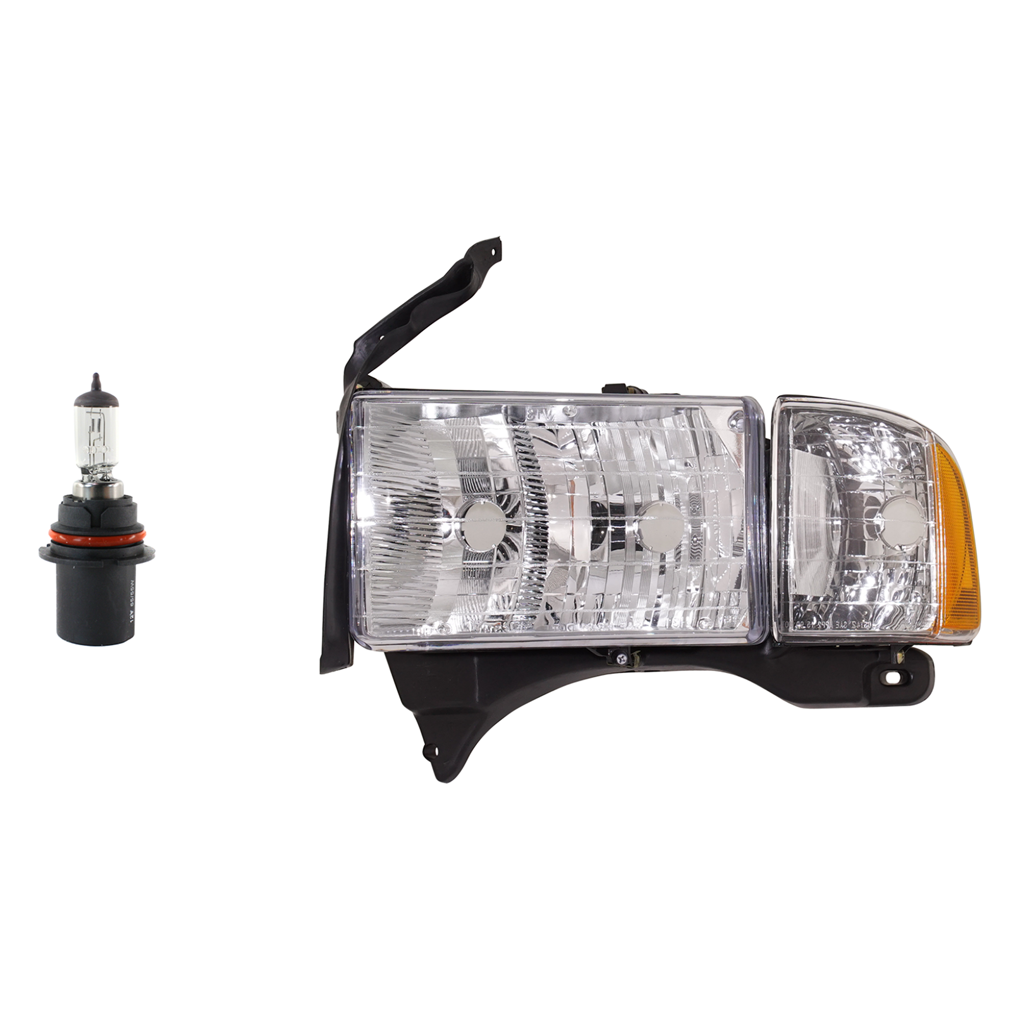 AM RAM 1500-02-02 HEAD LAMP LH Assembly Halogen 2 pc Kit with Headlight Bulb SKU KIT 041423-423