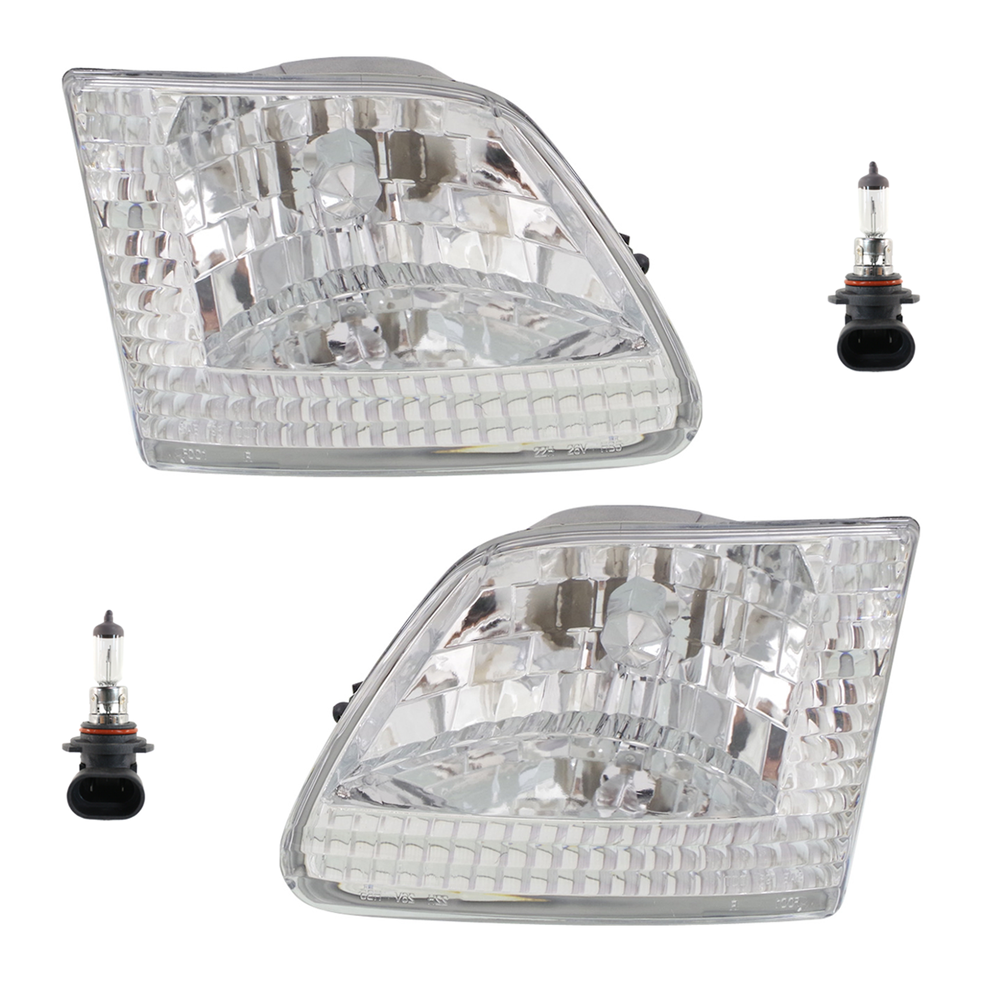 AM EXPEDITION F 150-97-98 F 250-97-99 HEAD LAMP RH AND LH Assembly Halogen 4 pc Kit with Headlight Bulb SKU KIT 041423-435 OEM 3L3Z13008DA PFM 3L3Z13008CA PF