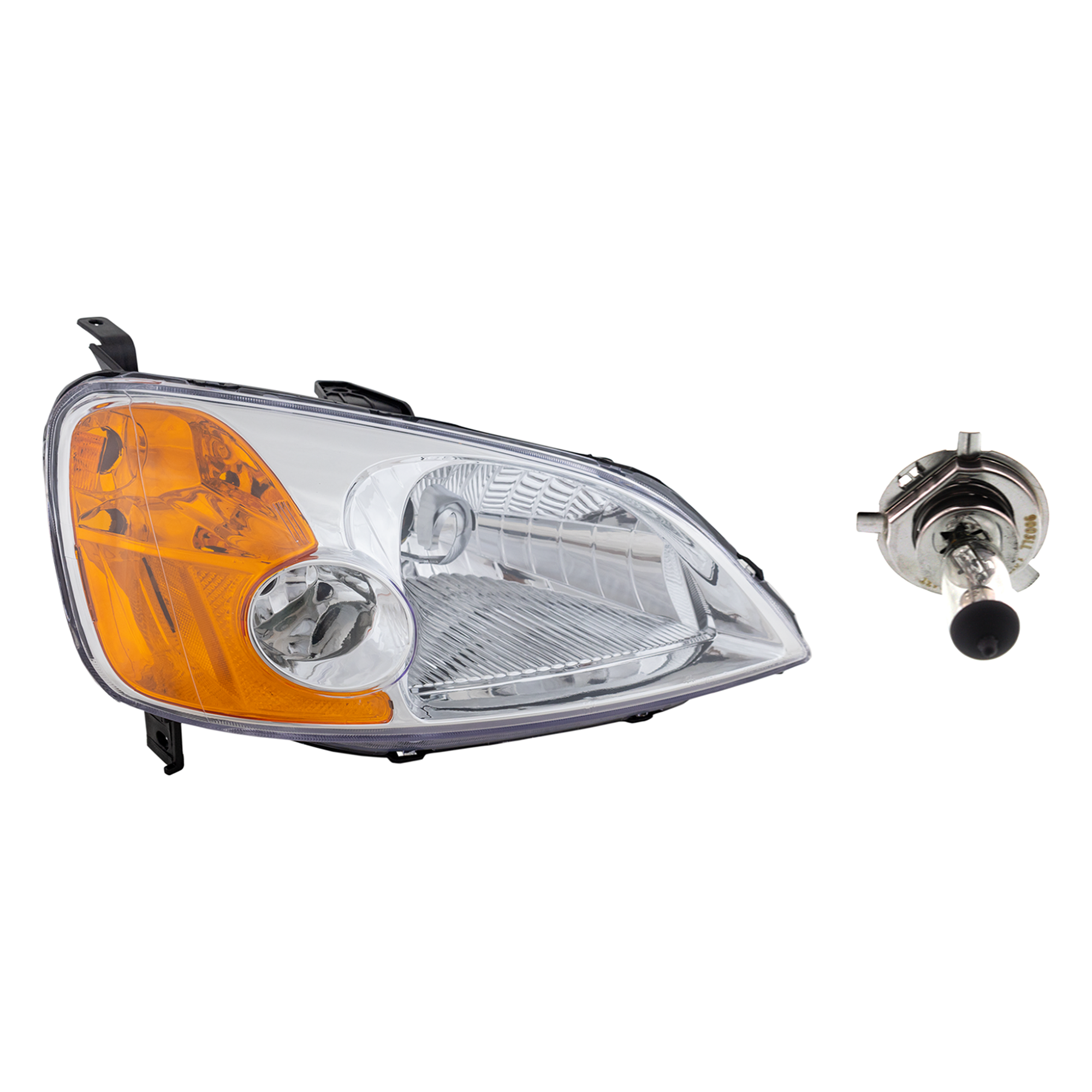 AM CIVIC 01-03 HEAD LAMP RH Assembly Halogen 2 pc Kit with Headlight Bulb CAPA SKU KIT 041423-471 Partslink HO2503116C OEM 33101S5AA01