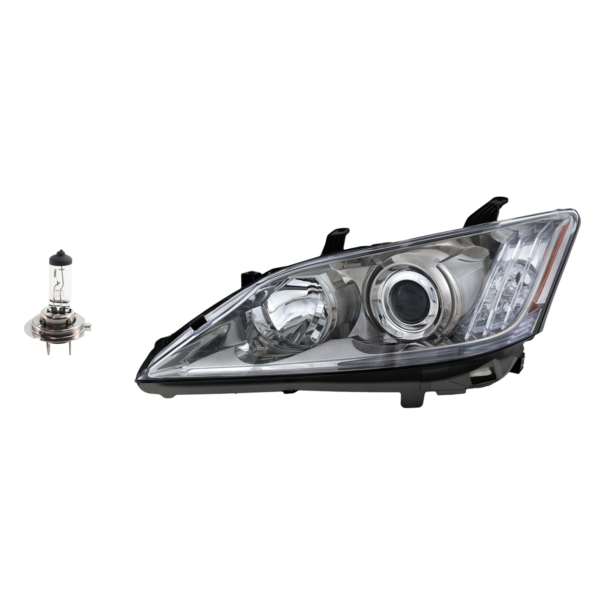 AM ES350-10-10 HEAD LAMP LH Assembly Halogen 2 pc Kit with Headlight Bulb SKU KIT 041423-605