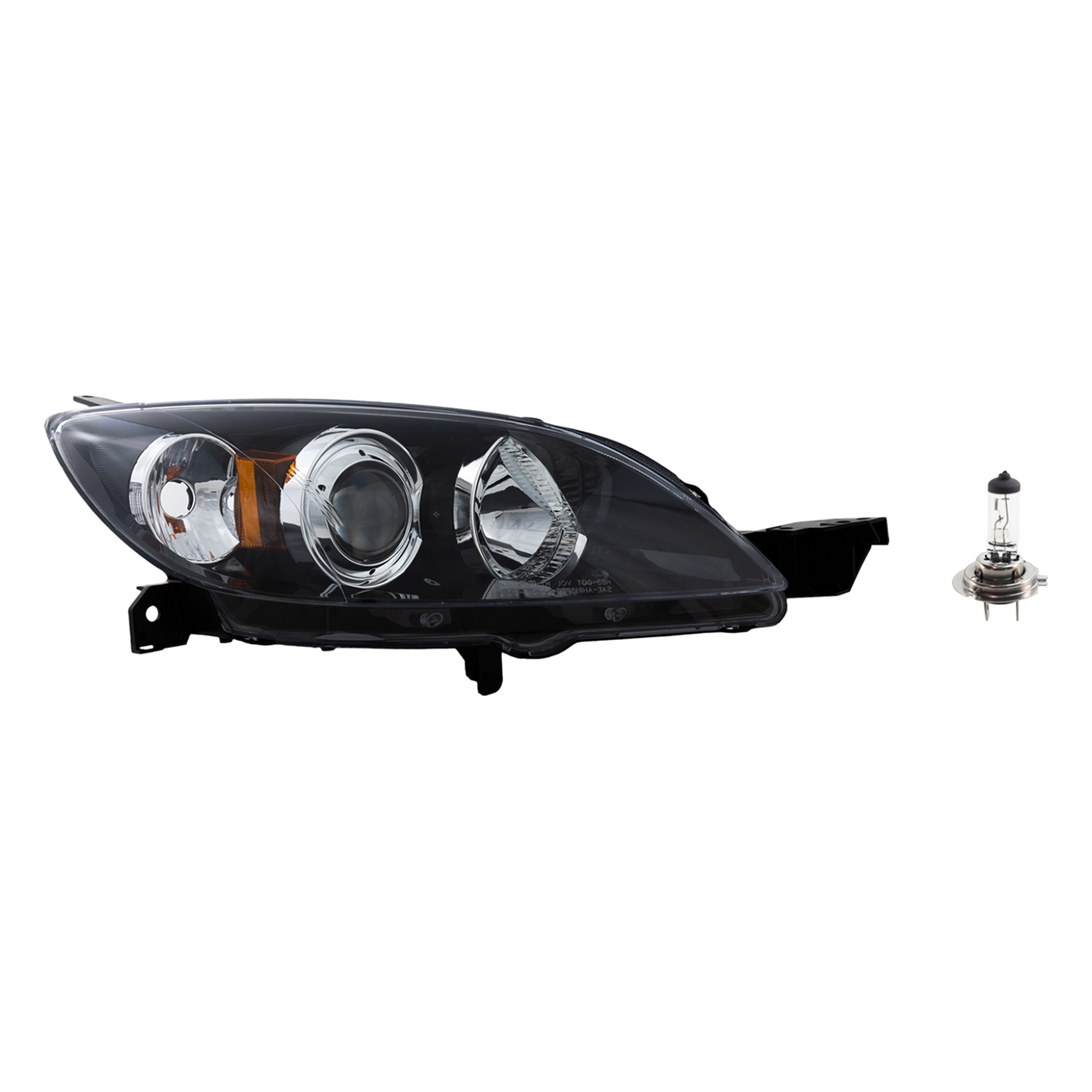 AM MAZDA 3-04-09 HEAD LAMP RH Assembly Halogen 2 pc Kit with Headlight Bulb CAPA SKU KIT 041423-687 Partslink MA2519107C OEM BN8F510K0E