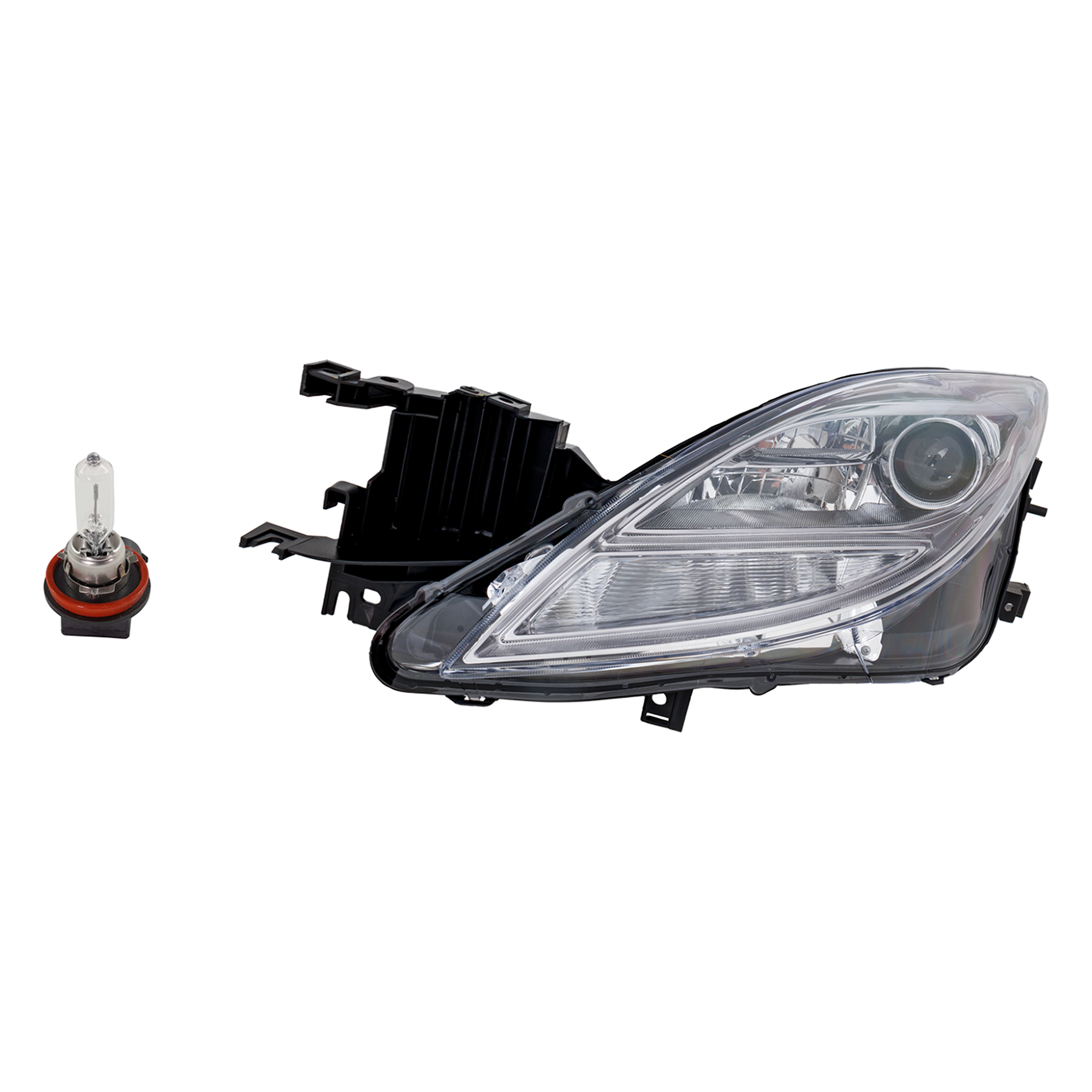 AM MAZDA 6-09-10 HEAD LAMP LH Assembly Halogen 2 pc Kit with Headlight Bulb CAPA SKU KIT 041423-786 Partslink MA2518127C OEM GS3L510L0G