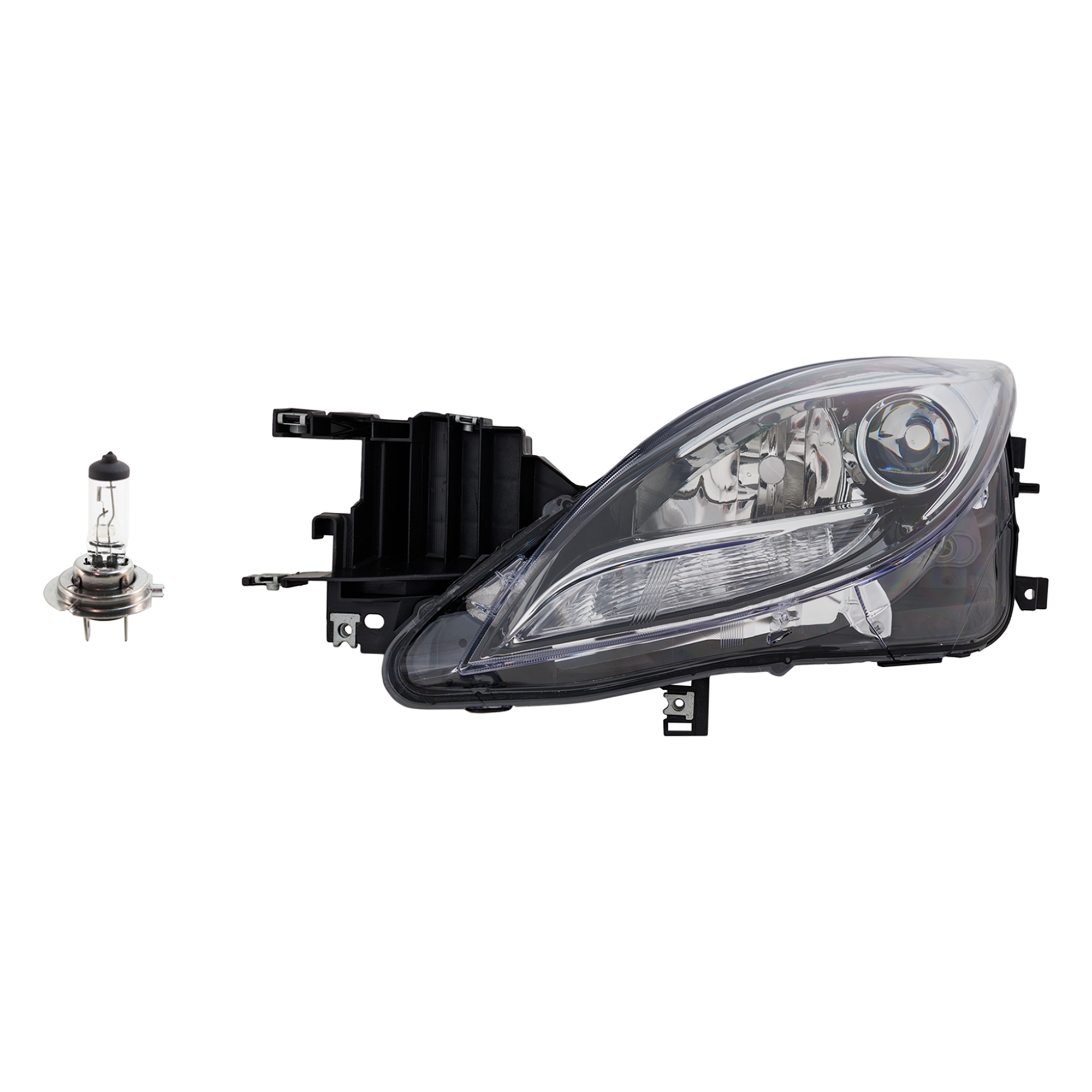 AM MAZDA 6-11-13 HEAD LAMP LH Assembly Halogen 2 pc Kit with Headlight Bulb CAPA SKU KIT 041423-797 Partslink MA2518141C OEM GEG1510L0E