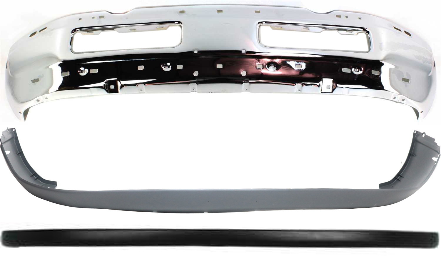AM RAM 1500-94-01 RAM 2500 RAM 3500-94-02 FRONT BUMPER Chrome w o mounting brackets 3 pc kit with Bumper Covers SKU KIT 041618-17 Partslink CH1002256 CH1002172 CH1000232 CH1000160 OEM 55076599AG 55274749-55076614AC