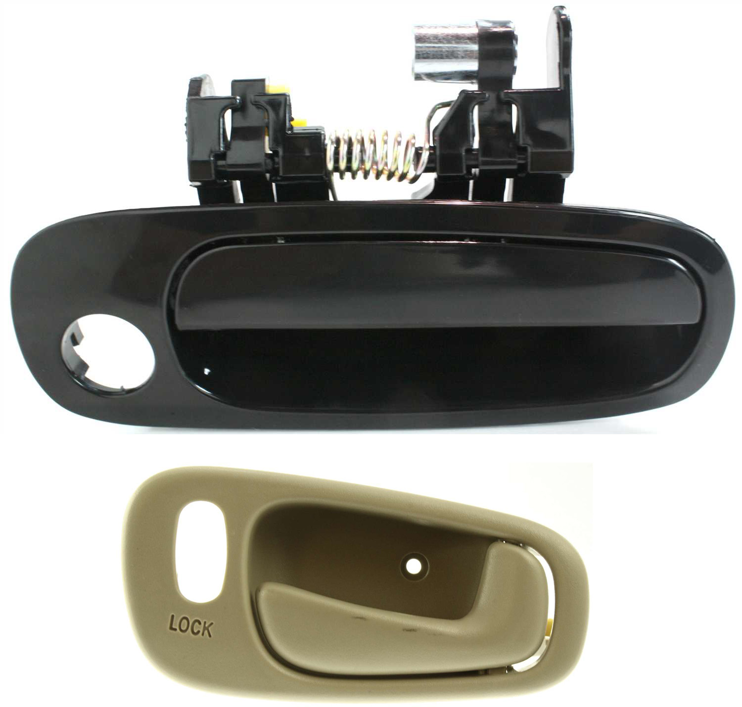 AM COROLLA PRIZM 98-02 FRONT EXTERIOR DOOR HANDLE RH 2 pc Kit Smooth Black w Key Hole with Interior Door Handle SKU KIT 041618-42 Partslink GM1353137 OEM 94857480 PFM 6920502060-948596