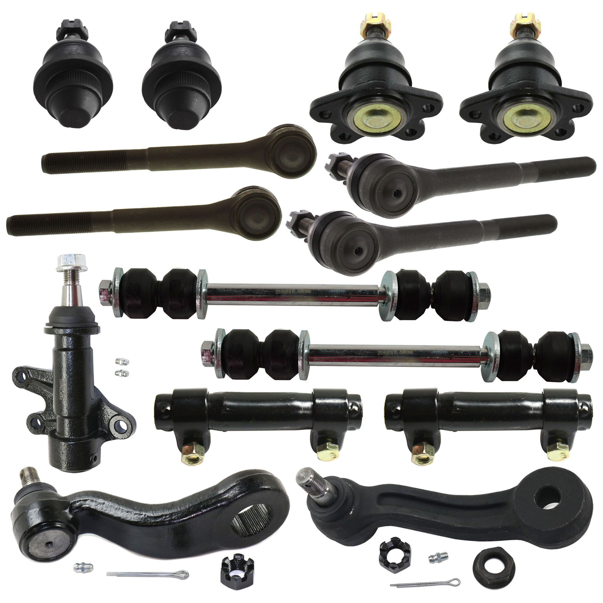 AM CHEVROLET K2500 GMC K2500 YUKON K2500-95-00 FRONT SUSPENSION KIT 15 pc Kit with Ball Joint Idler Arm Bracket Idler Arm Pitman Arm Tie Rod End Sway Bar Link and Tie Rod Adjusting Sleeve SKU KIT 041724-14 OEM 104221-286020-2601474-50512