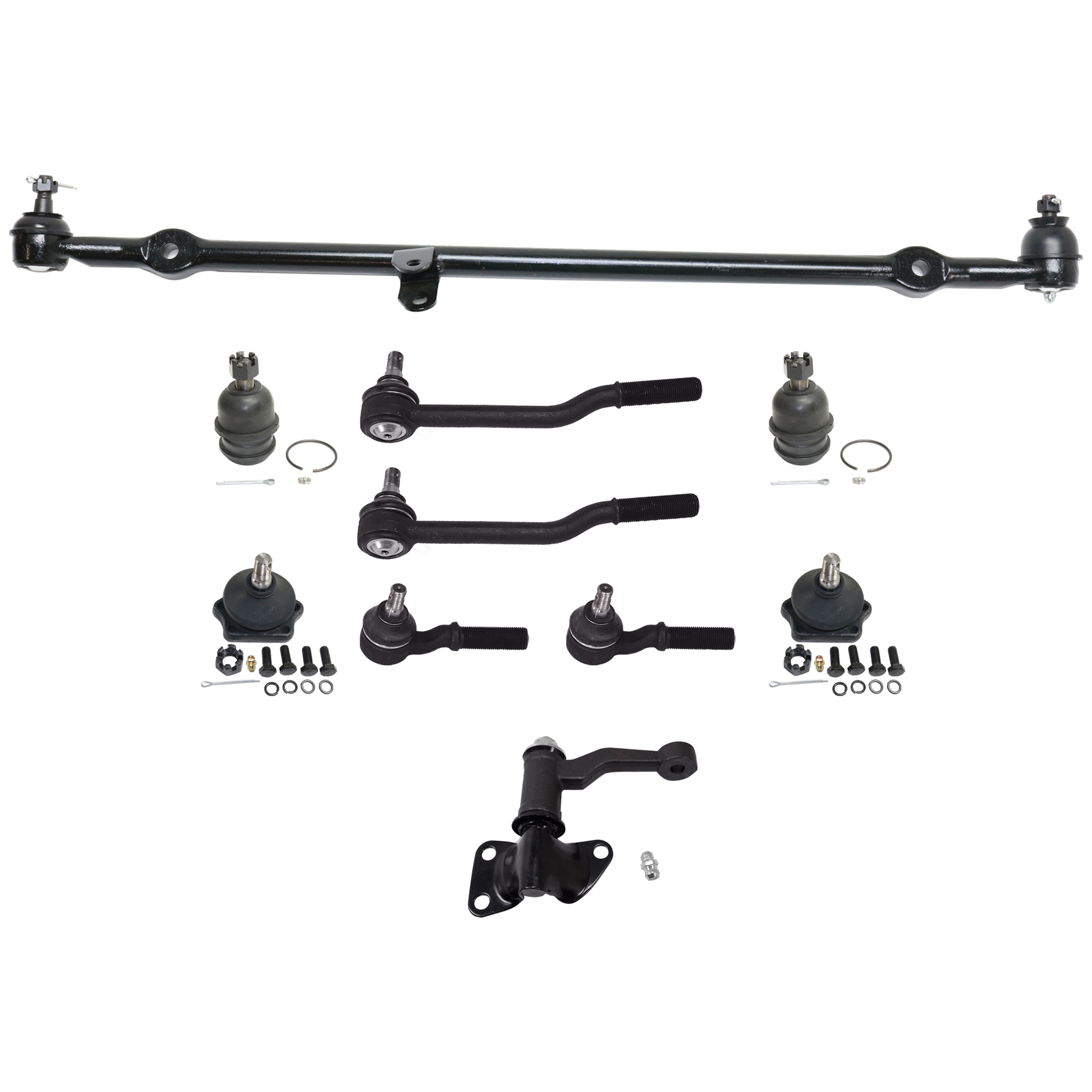 AM NISSAN D21-86-94 PICKUP 95-97 FRONT SUSPENSION KIT 10 pc Kit with Center Link Idler Arm Ball Joint and Tie Rod End SKU KIT 041724-18 OEM 4011001G25-40110T6000-251008
