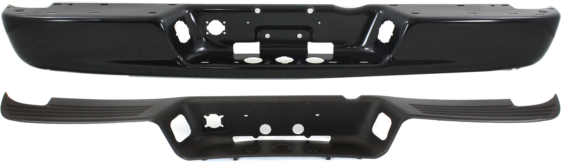 AM DODGE FULL SIZE P U 02-09 STEP BUMPER FACE BAR AND PAD 2 pc Kitw Pad Provision w o Mounting Bracket w Center Pad only Black Steel Fleetside SKU KIT 041817-01 Partslink CH1102352 CH1191110 OEM 5073625AE 55077340AD