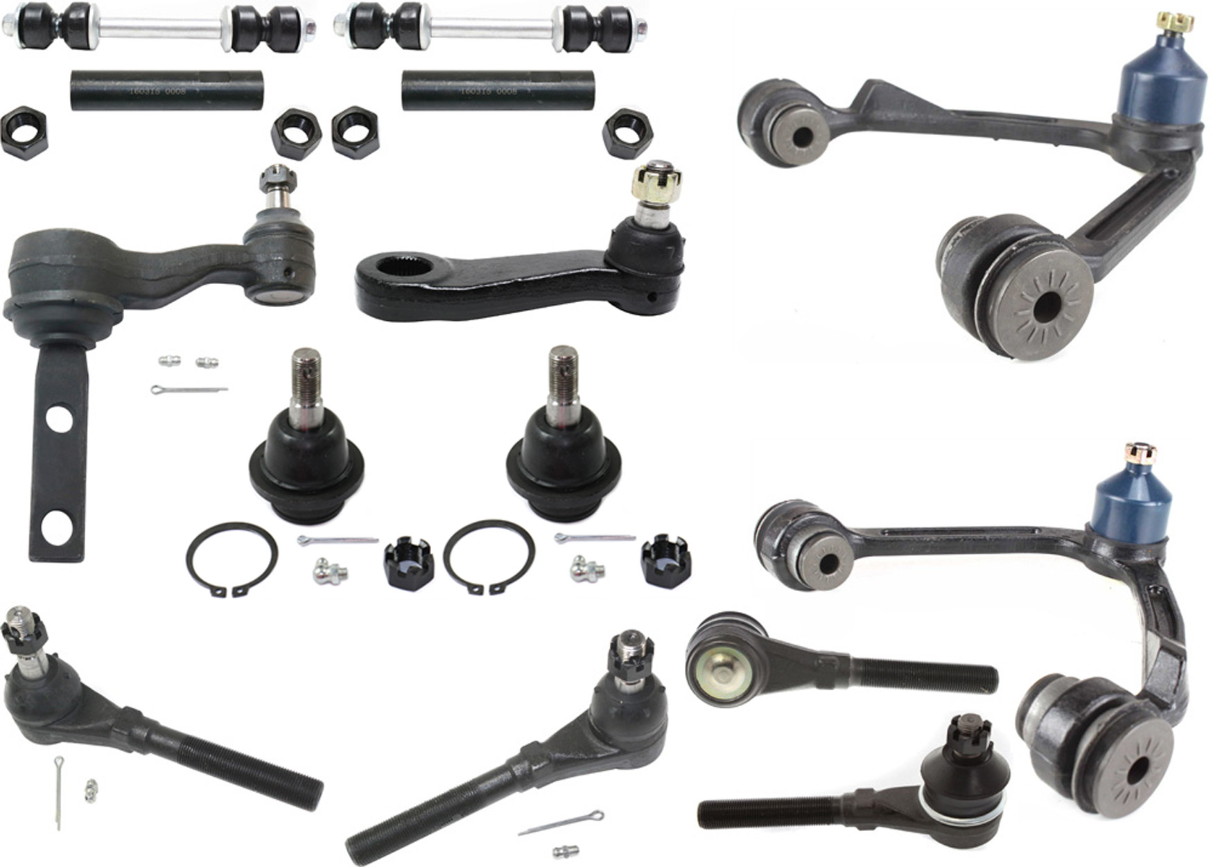 AM F 150-97-03 F 150 HERITAGE 04-04 FRONT CONTROL ARM KIT RH AND LH Upper w ball joint s 14 pc Kit with Idler Arm Pitman Arm Ball Joint Tie Rod End Sway Bar Link Tie Rod Adjusting Sleeve SKU KIT 041817-12 OEM 104222-285019-1016769-26014