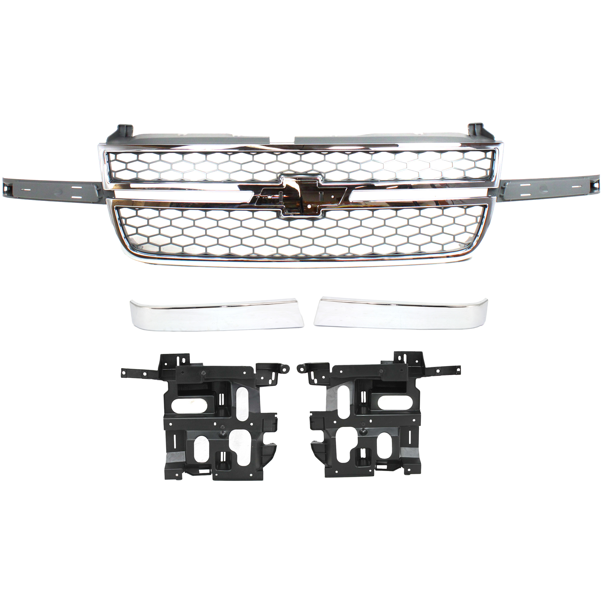 AM SILVERADO 2500HD 3500-03-06 GRILLE 5 pc Kit Includes 2007 Classic w Dale Earnhardt Package with Grille Trims and Headlight Brackets SKU KIT 041817-18 Partslink GM1200546 GM1212105 GM1213105 GM1221130 GM1221131 OEM 12335956-10397973-10397972-157