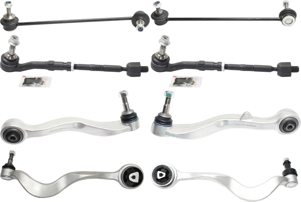 AM 5 SERIES 04-07 FRONT CONTROL ARM RH AND LH 8 pc kit Lower Frontward and Rearward w Sway Bar Link and Tie Rod Assembly SKU KIT 041817-23 OEM 31126765996-31126774826-311267
