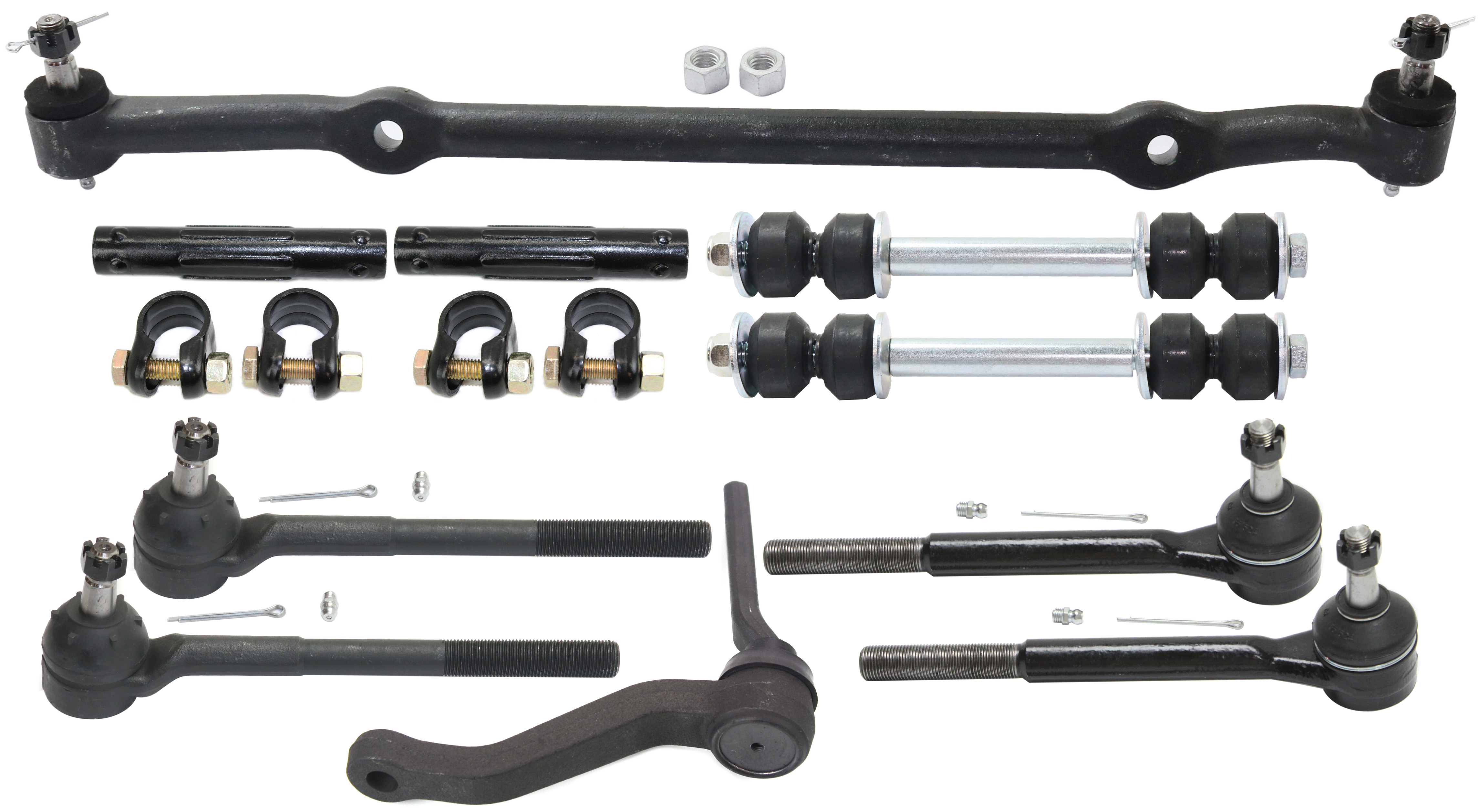 AM CUTLASS SUPREME 85-88 FRONT SUSPENSION KIT 10 pc kit with Center Link Idler Arm Sway Bar Links Tie Rod Adjusting Sleeves and Tie Rod Ends SKU KIT 041818-36 OEM 804909-1382007-2721151-2721213