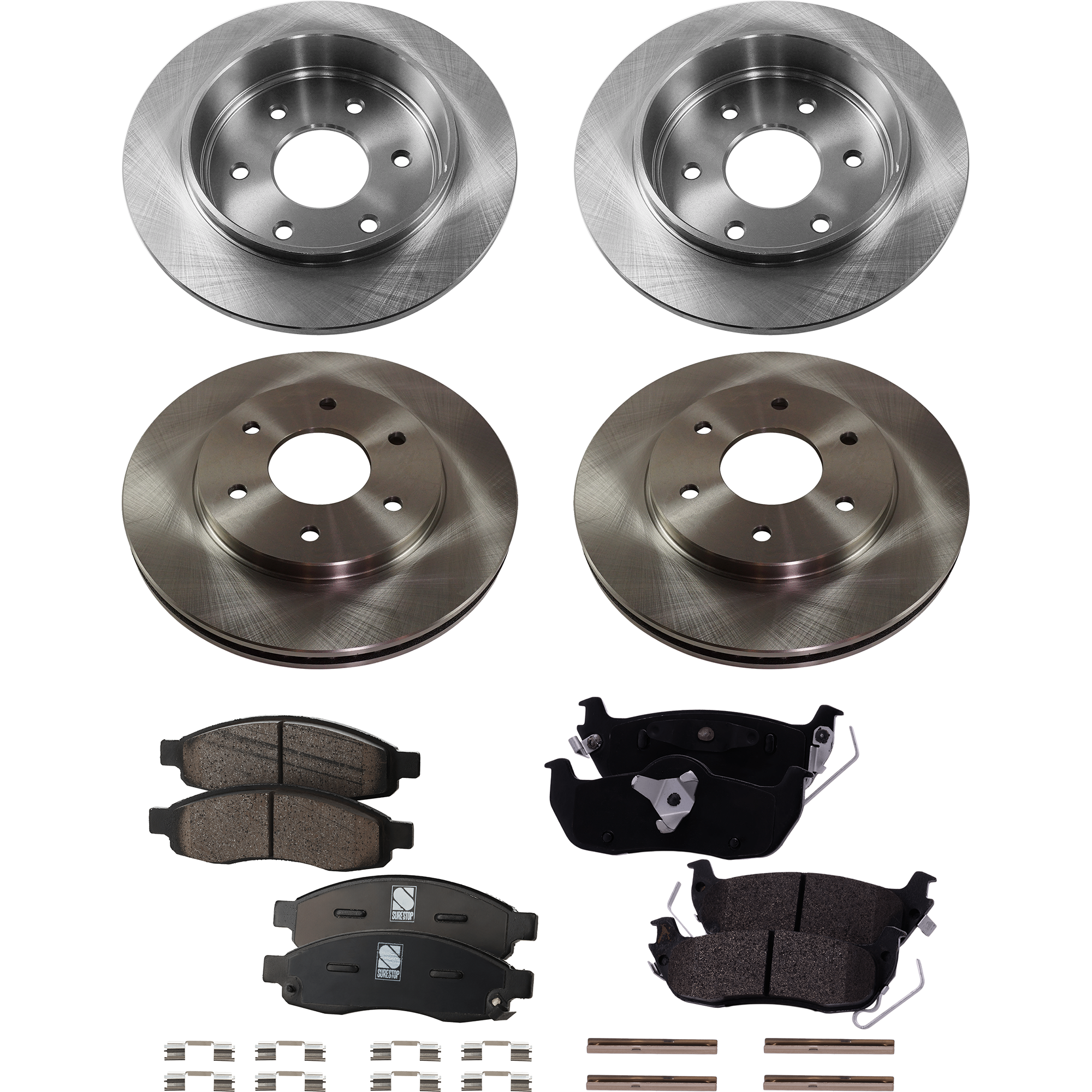 AM QX56 TITAN 04-05 FRONT AND REAR BRAKE DISC AND PAD KIT 4 Wheel Set SKU KIT 042023-02 OEM 402067S000-432067S000-440607S0