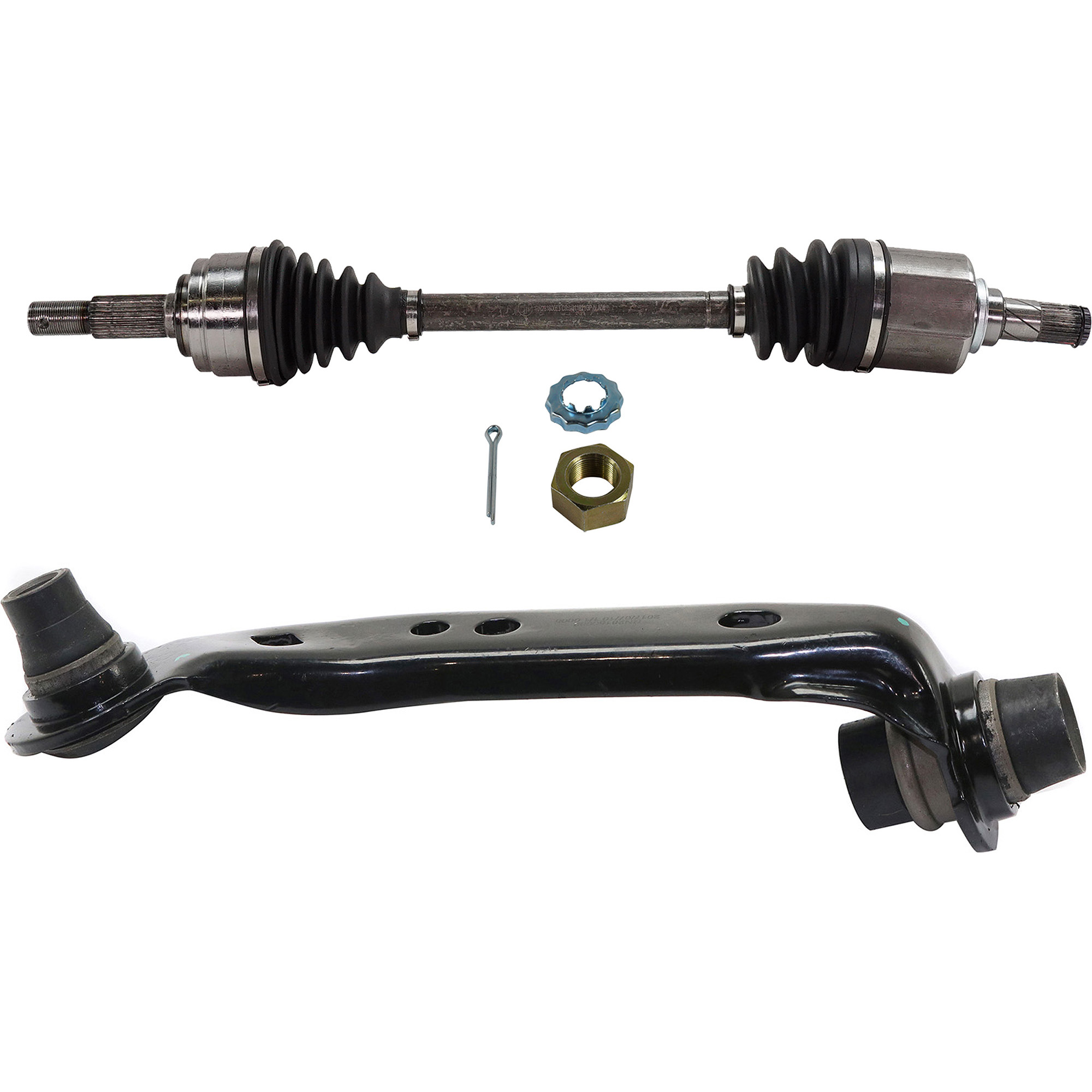 AM NV200-13-20 FRONT CV AXLE ASSEMBLY LH 4 pc kit with Brake Disc Brake Pad Set and Control Arm SKU KIT 042122-012 OEM 447-338-502-586-006-000-000-000-000